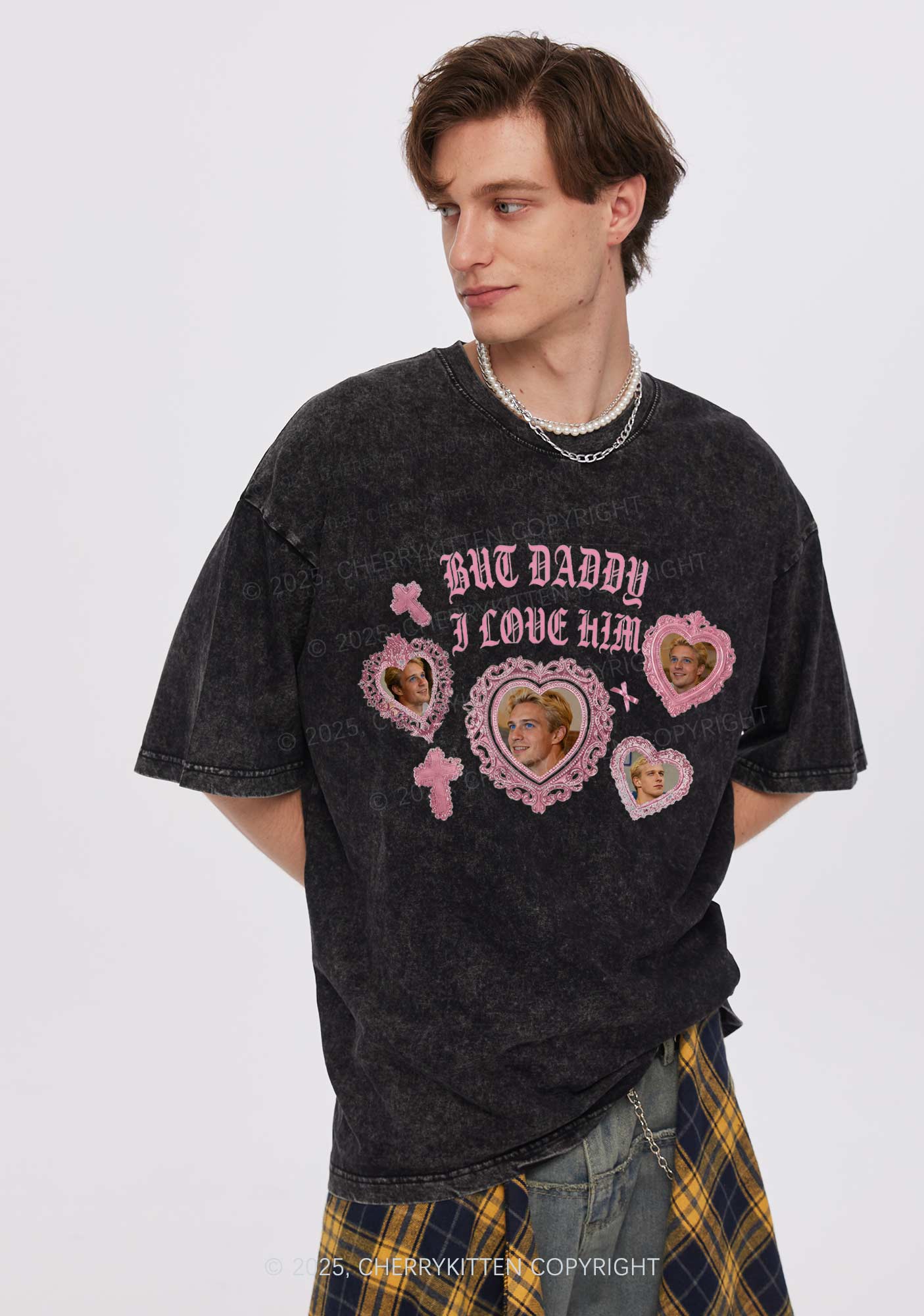 Gothic But Daddy I Love Him Y2K Shirts Washed Tee Cherrykitten - Image 2