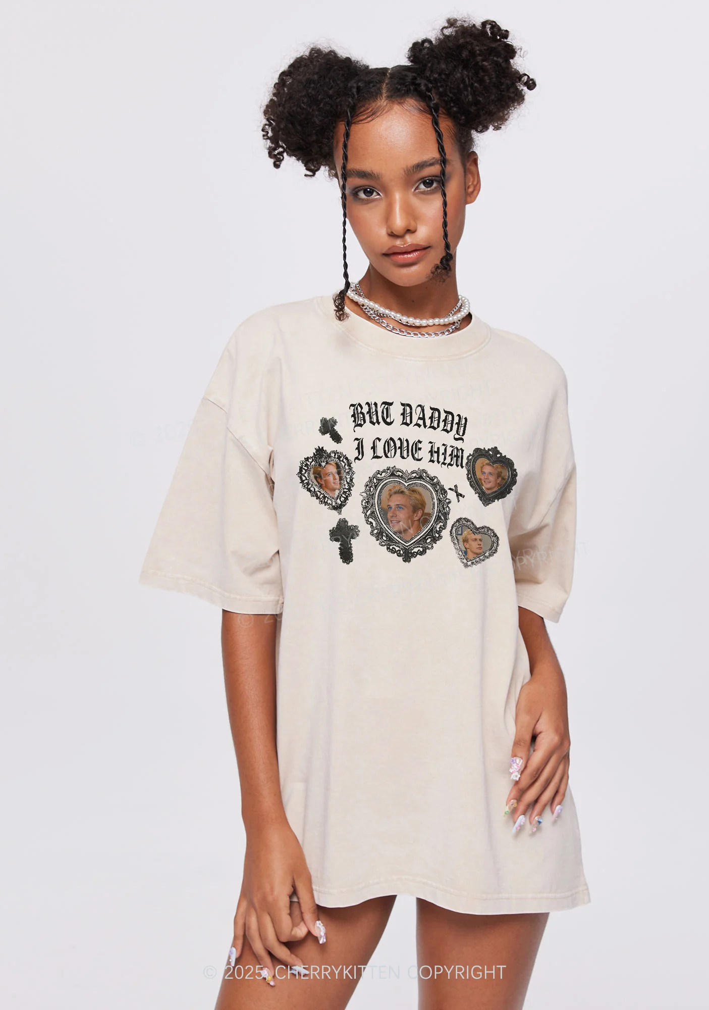 Gothic But Daddy I Love Him Y2K Shirts Washed Tee Cherrykitten - Image 3