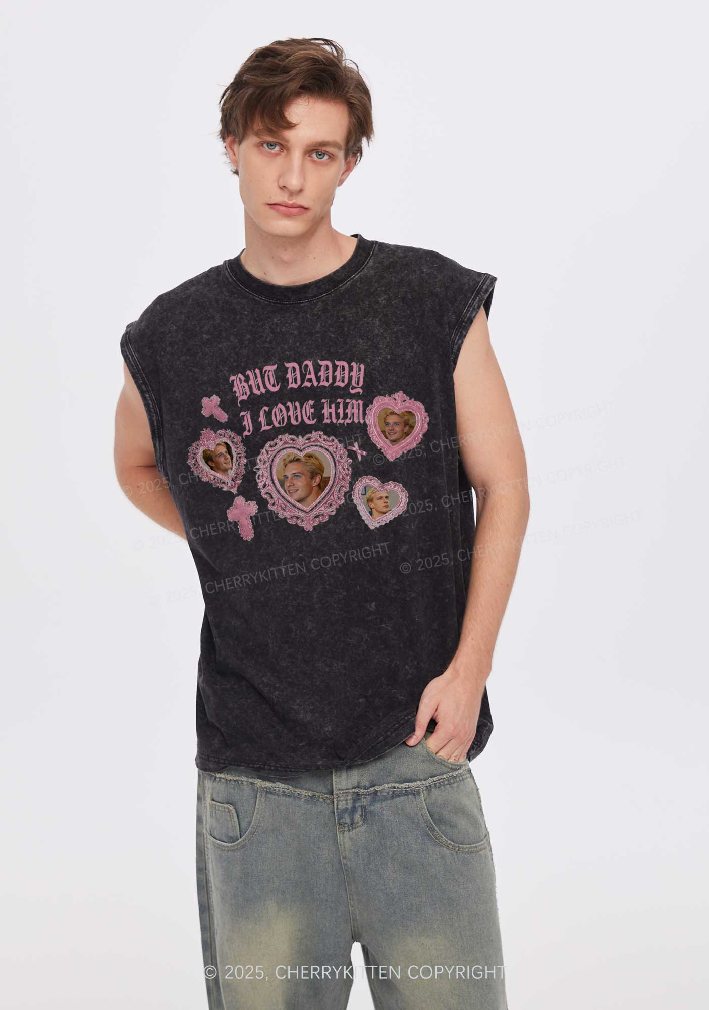 Gothic But Daddy I Love Him Y2K Washed Muscle Tank Cherrykitten - Image 2