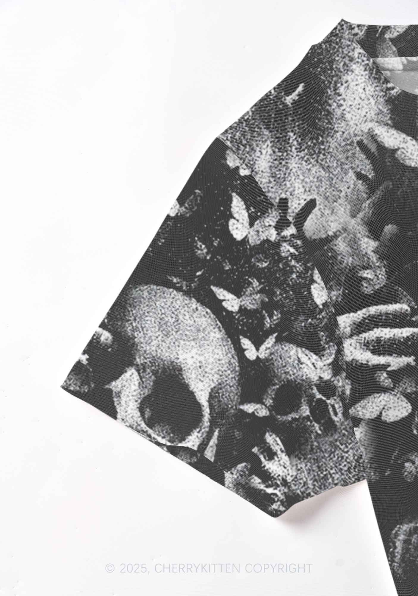 Halloween Gothic Skull Y2K Mesh Crop Top Cherrykitten - Image 4