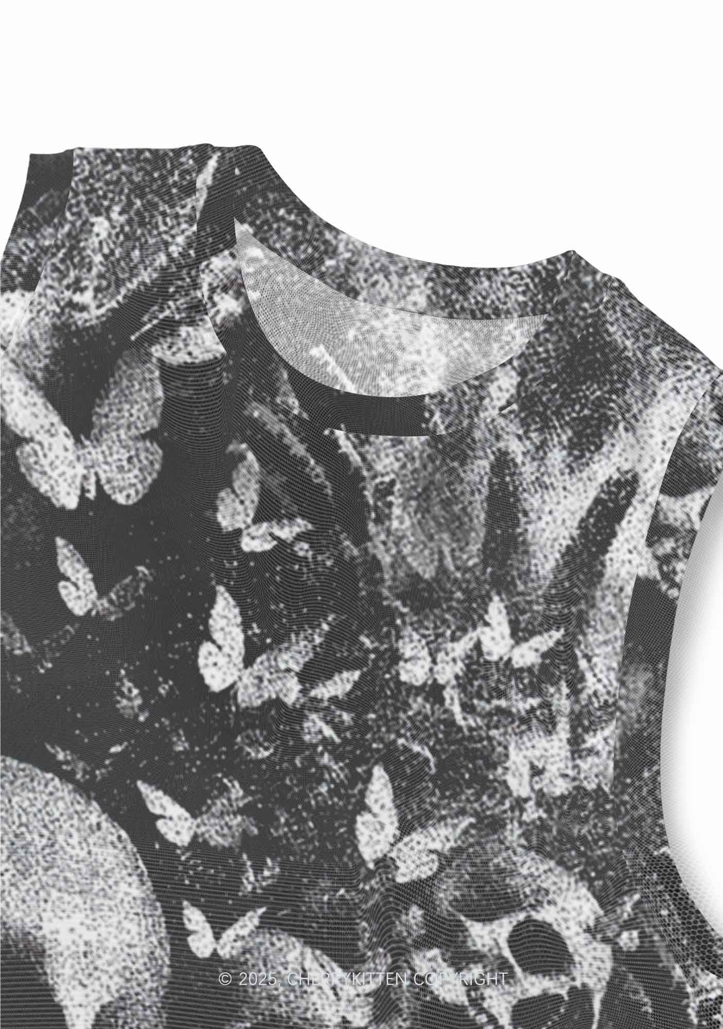 Halloween Gothic Skull Y2K Mesh Muscle Tank Cherrykitten - Image 3