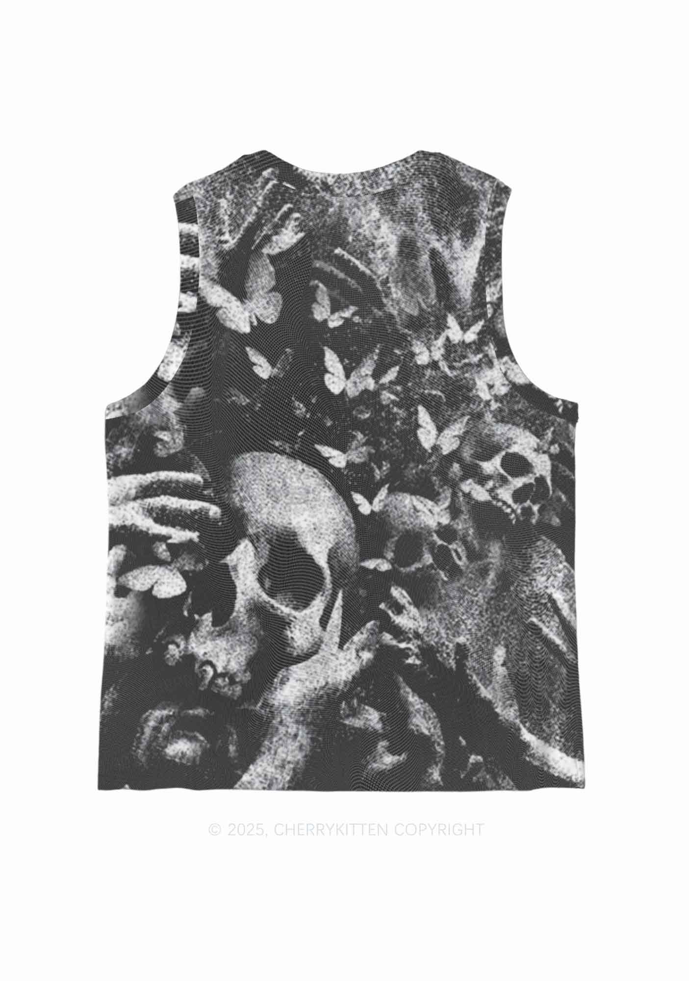 Halloween Gothic Skull Y2K Mesh Muscle Tank Cherrykitten - Image 4