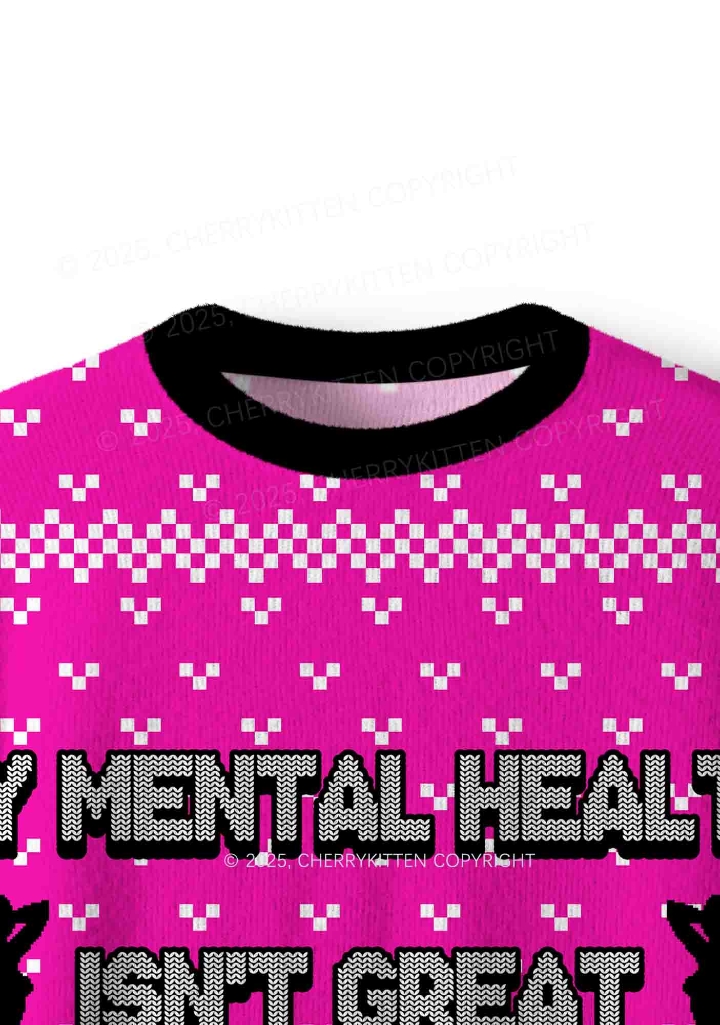 Great Mental Health Y2K Christmas Knit Sweatshirt Cherrykitten - Image 5
