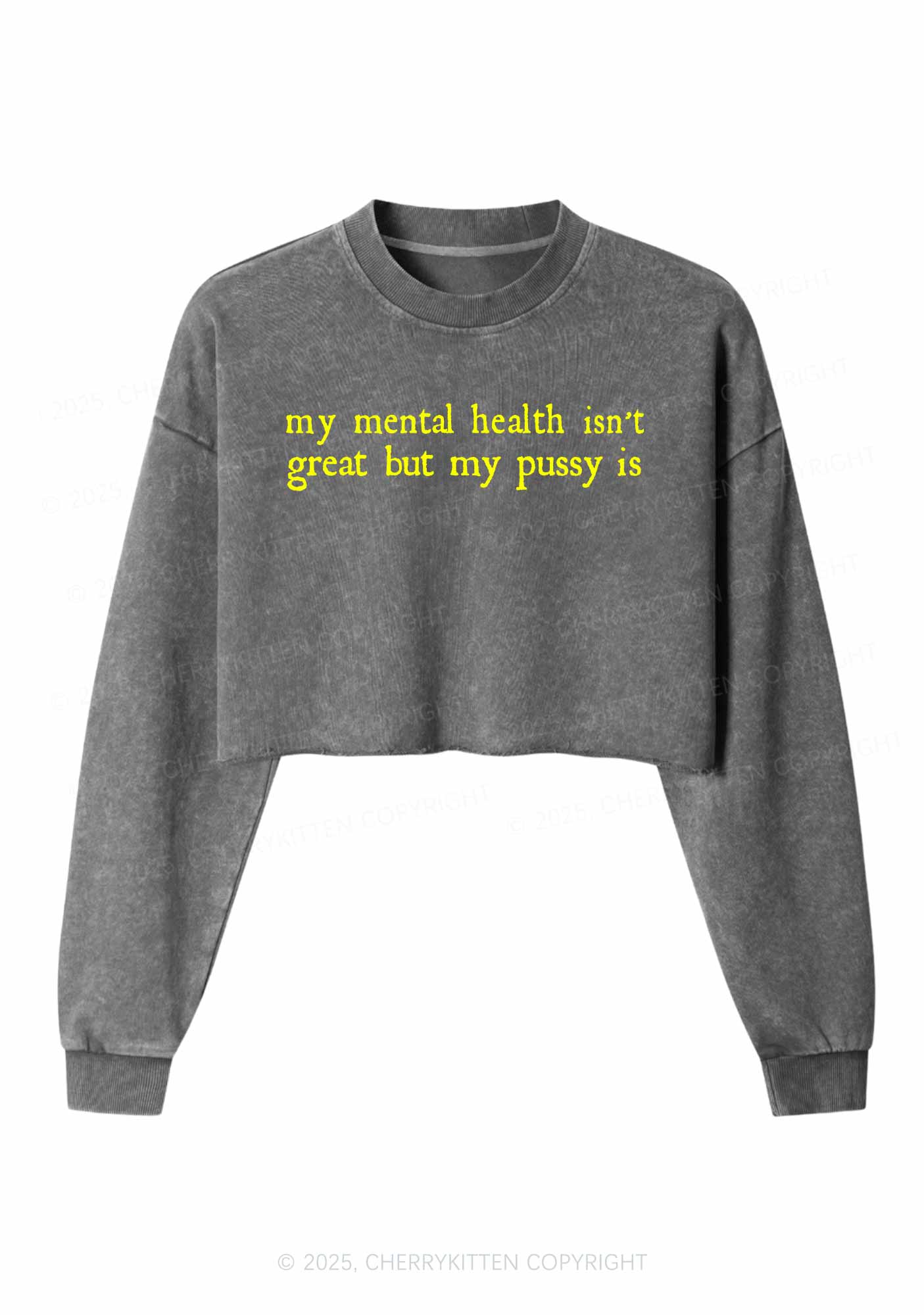 Great Mental Health Y2K Crop Washed Sweatshirts Cherrykitten - Image 3