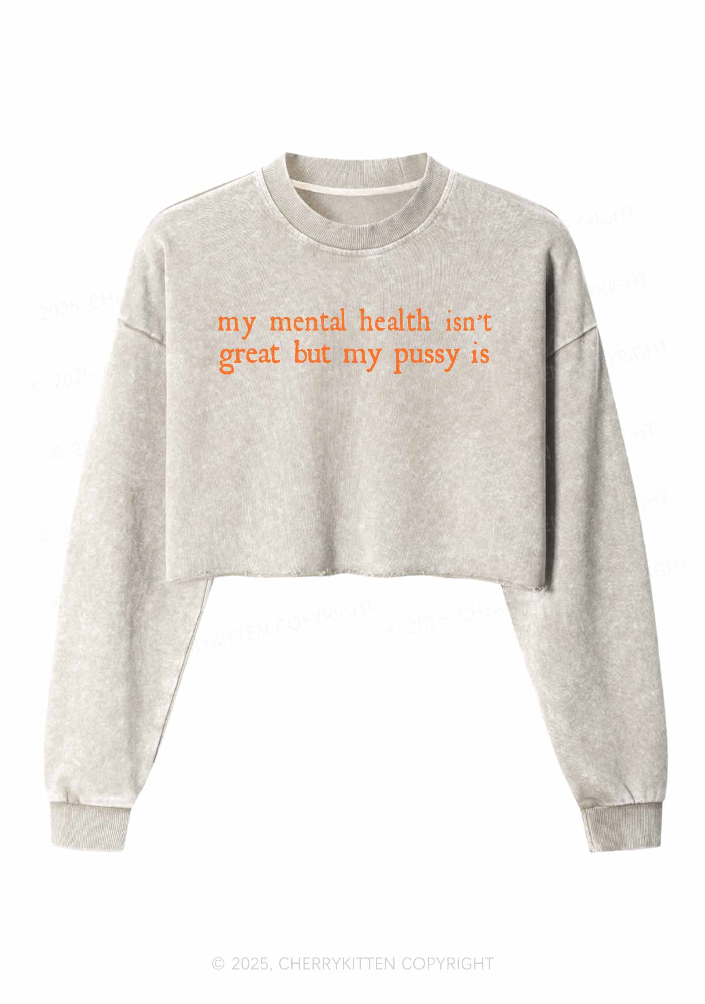 Great Mental Health Y2K Crop Washed Sweatshirts Cherrykitten - Image 5