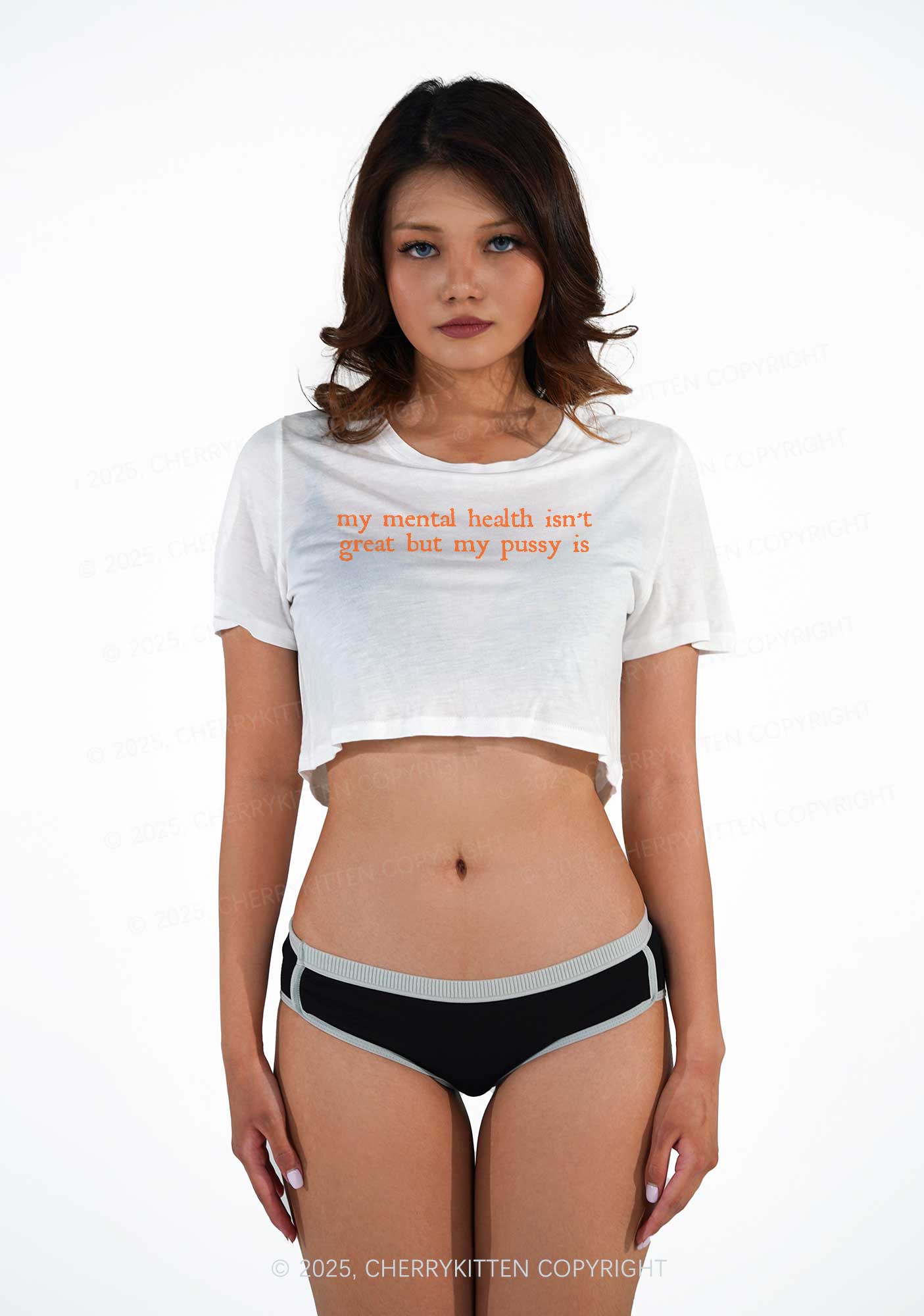 Great Mental Health Y2K Sheer Crop Tee Cherrykitten - Image 2