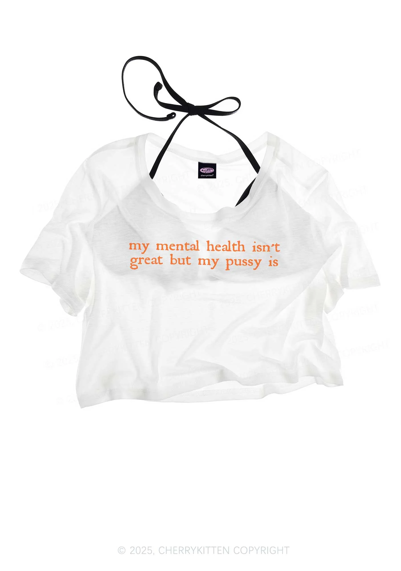 Great Mental Health Y2K Sheer Crop Tee Cherrykitten - Image 3