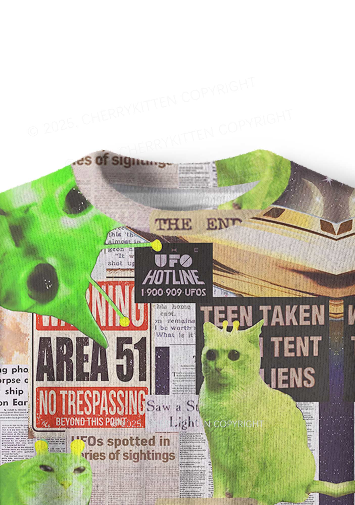 Green Alien Kitten Y2K Christmas Knit Sweatshirt Cherrykitten - Image 5