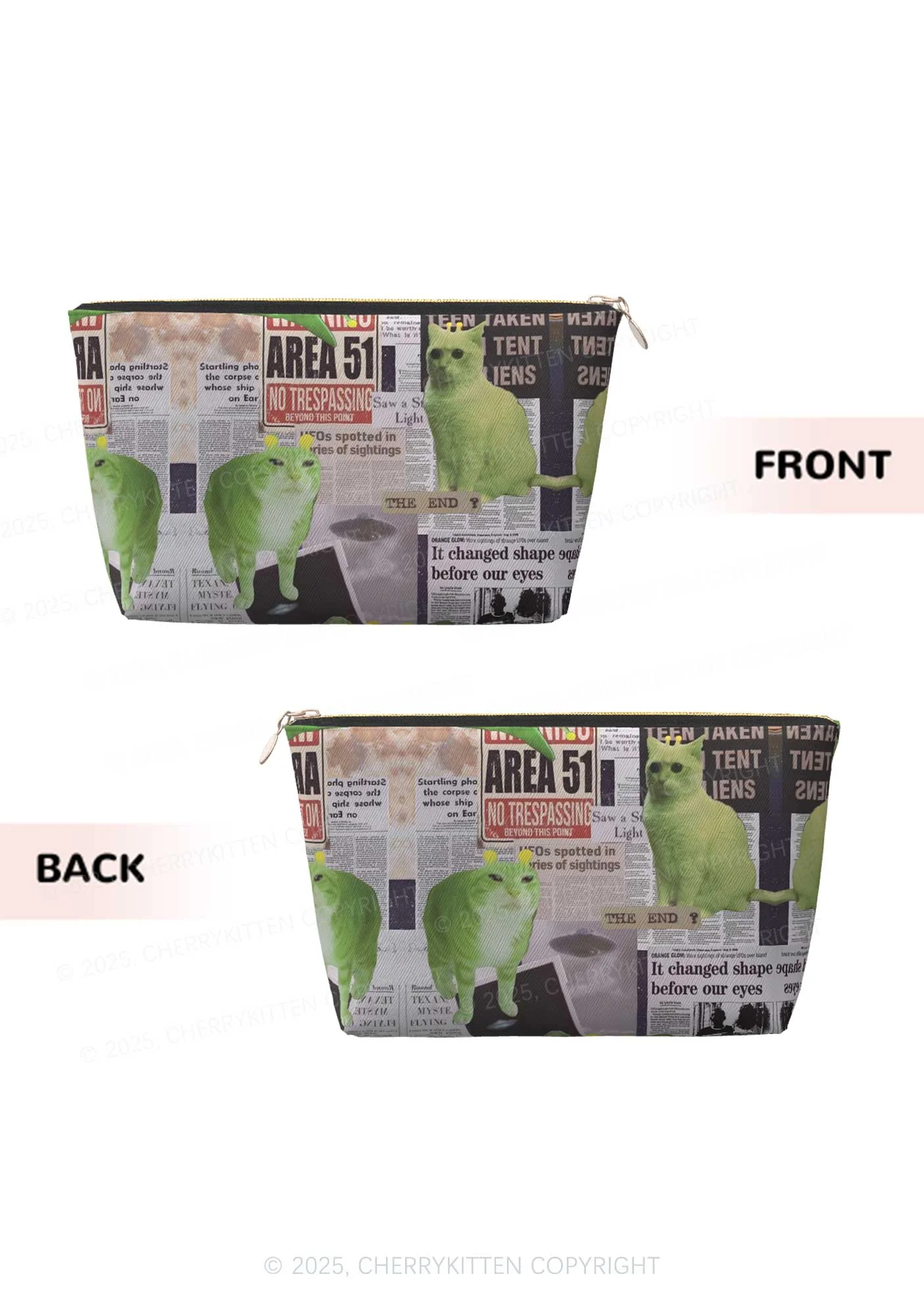 Green Alien Kitten Y2K Leather Makeup Bag Cherrykitten - Image 2