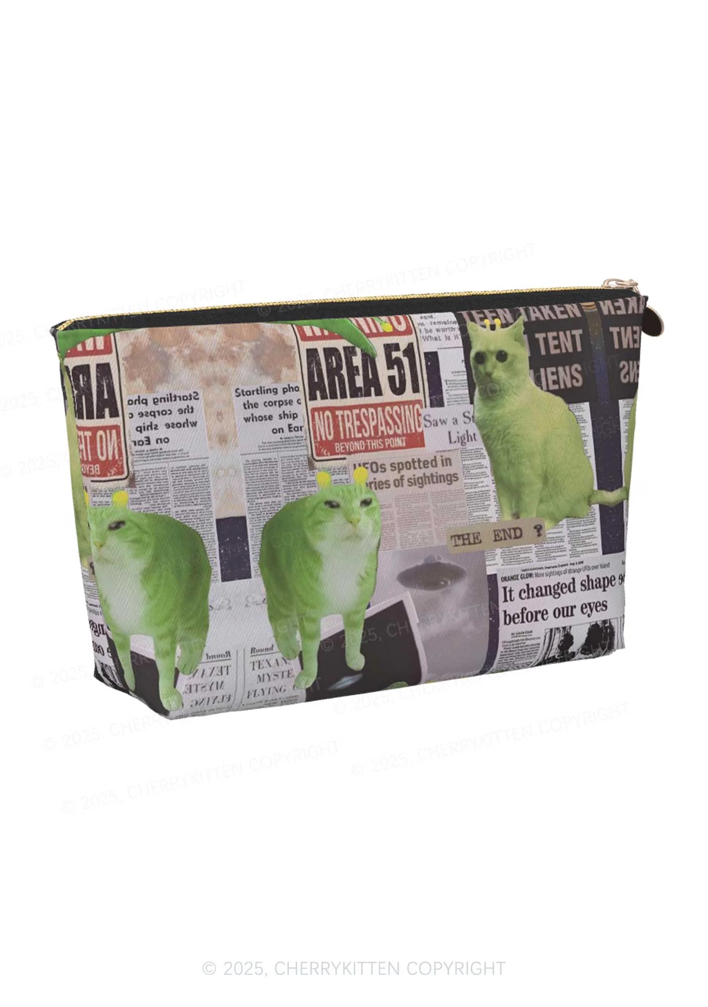 Green Alien Kitten Y2K Leather Makeup Bag Cherrykitten - Image 3