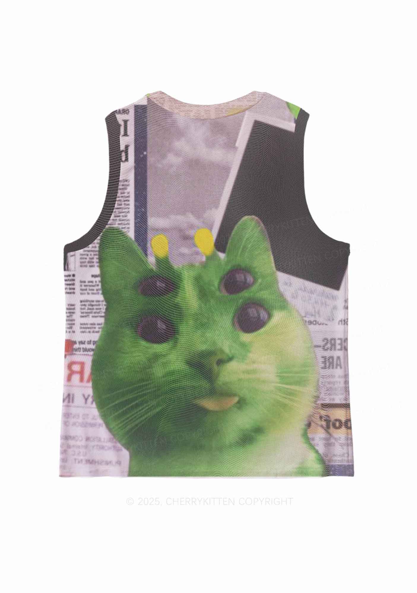Green Alien Kitten Y2K Mesh Muscle Tank Cherrykitten - Image 2