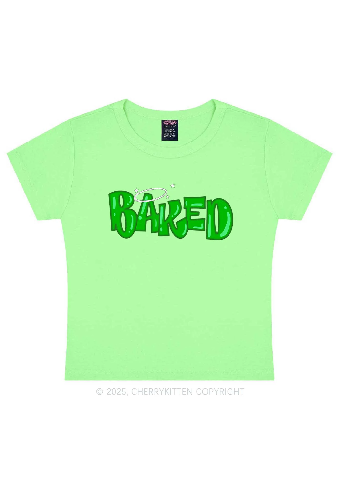 Green Baked Y2K Baby Tee Cherrykitten - Image 12