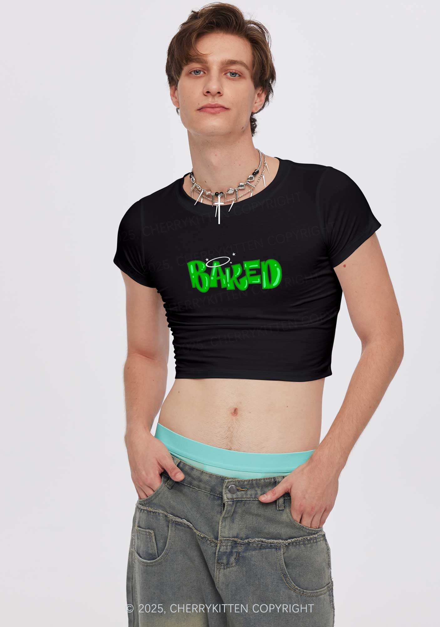 Green Baked Y2K Baby Tee Cherrykitten - Image 2