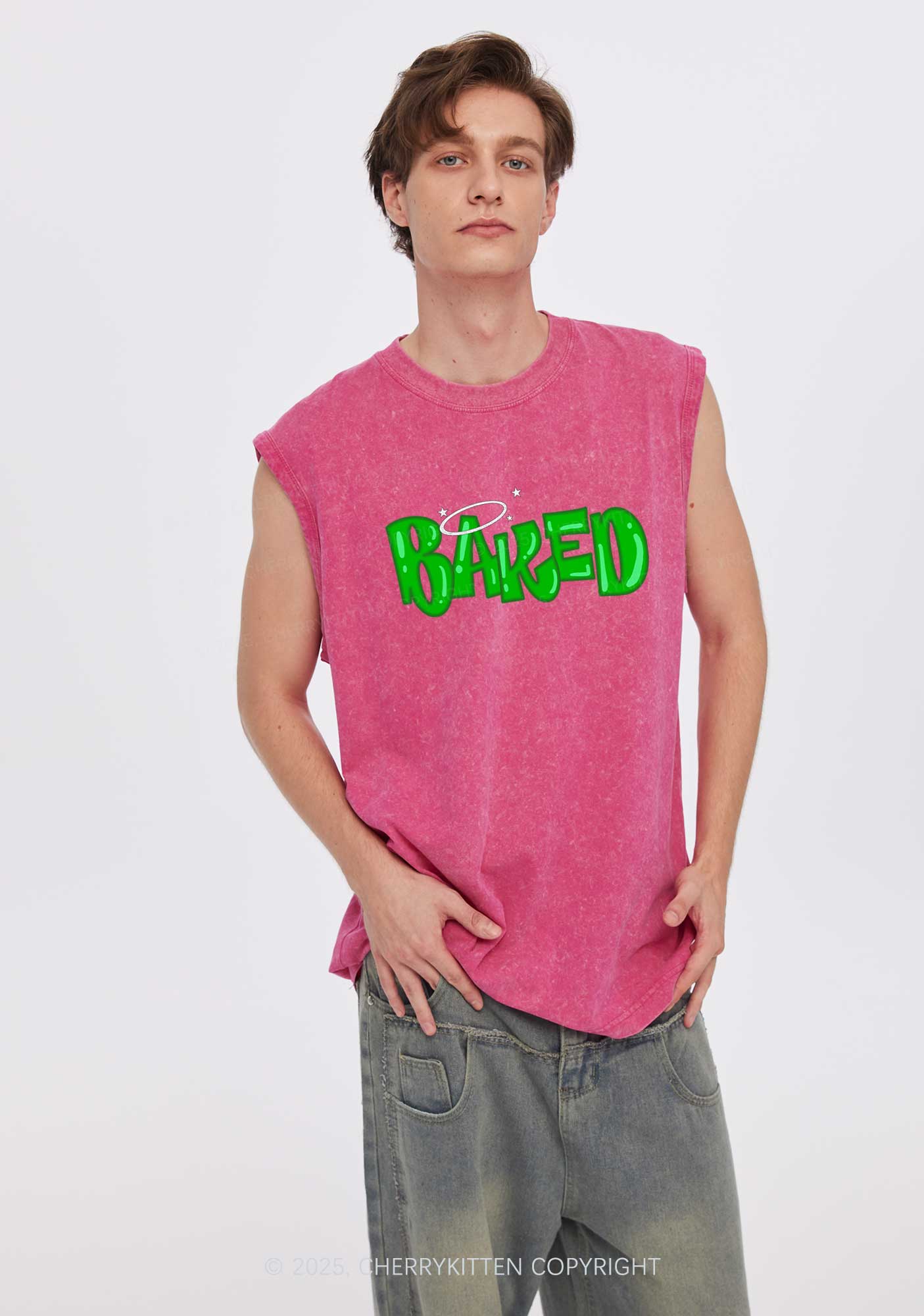 Green Baked Y2K Washed Tank Cherrykitten - Image 3
