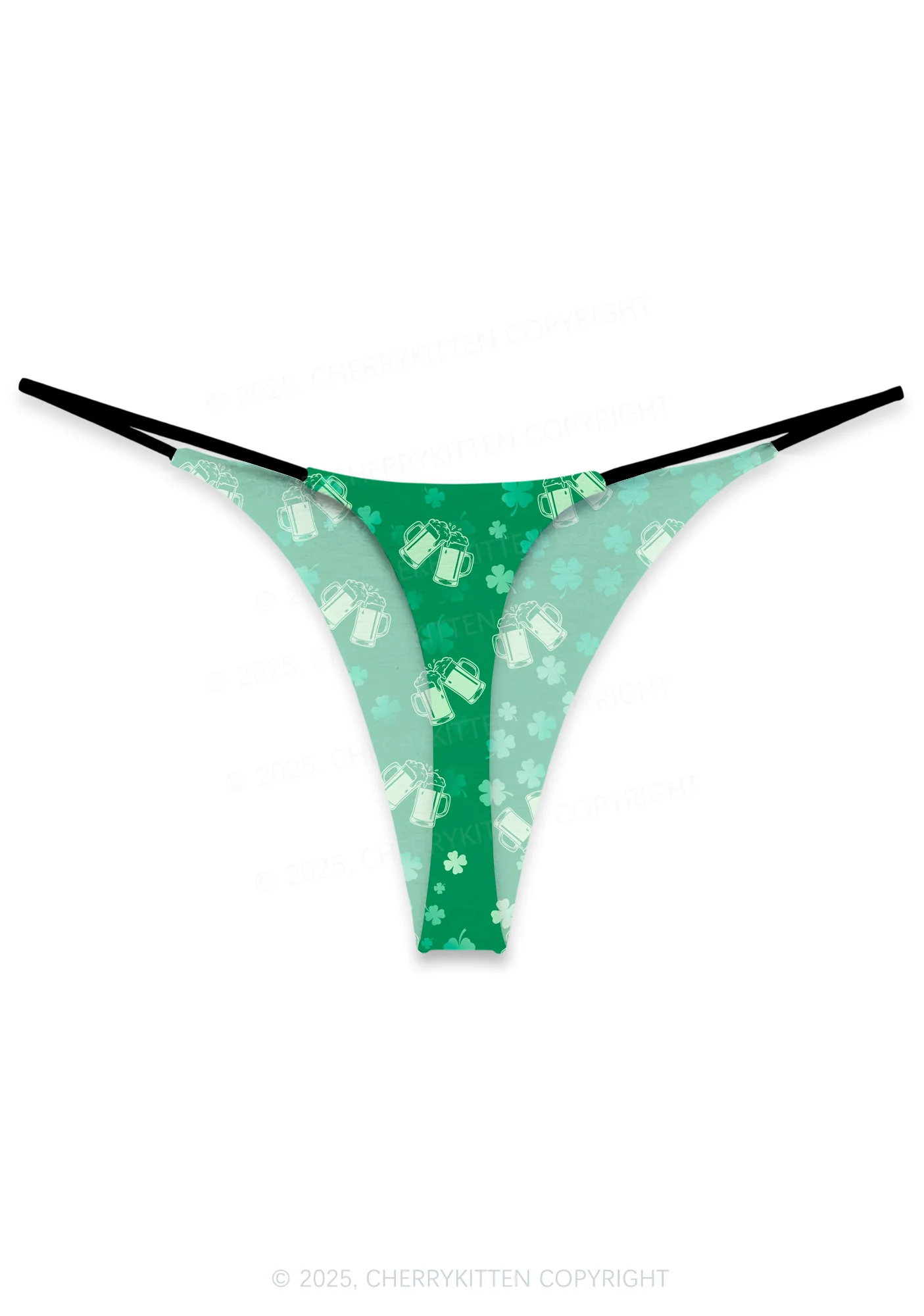 Green Beer Clover St Patricks Y2K Print Bikini String Thong Cherrykitten - Image 3