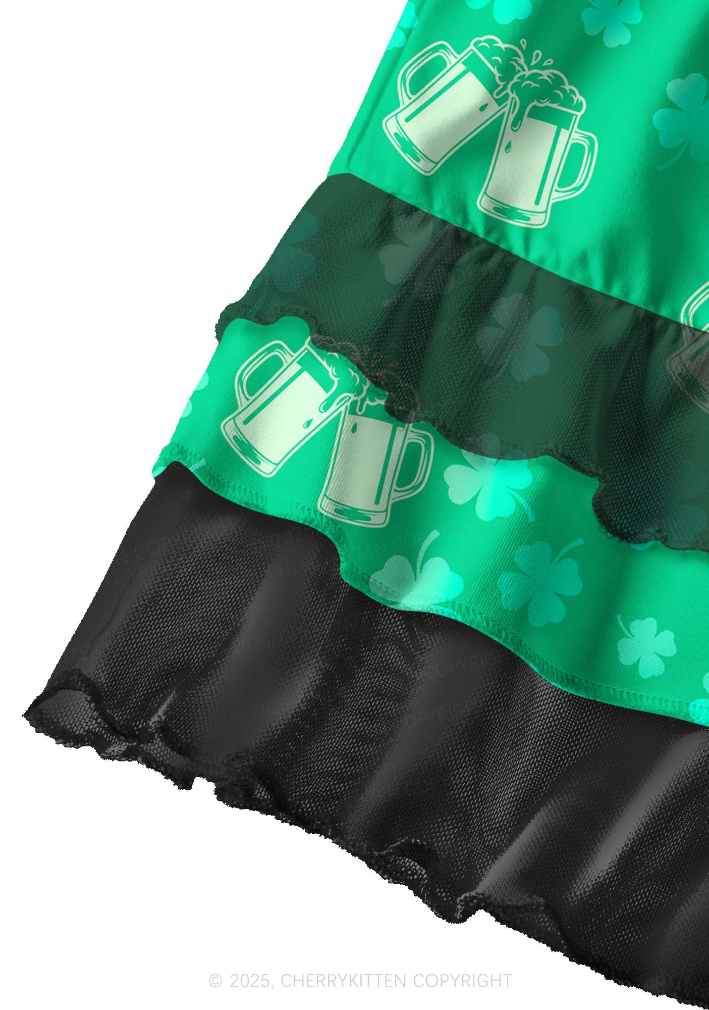 Green Beer Clover St Patricks Y2K Print Mini Layered Skirt Cherrykitten - Image 2
