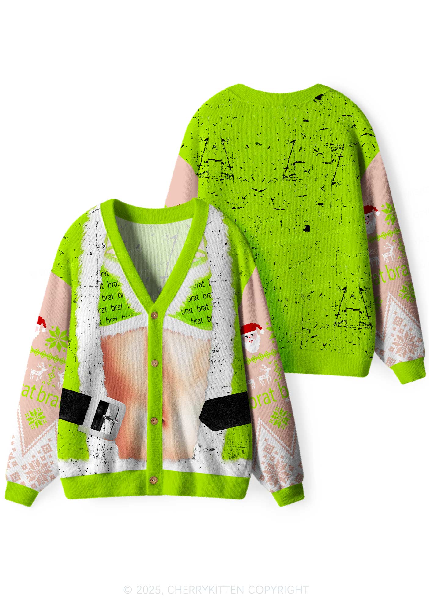 Green Bikini Santa Y2K Christmas Cardigan Knit Sweatshirt Cherrykitten - Image 3