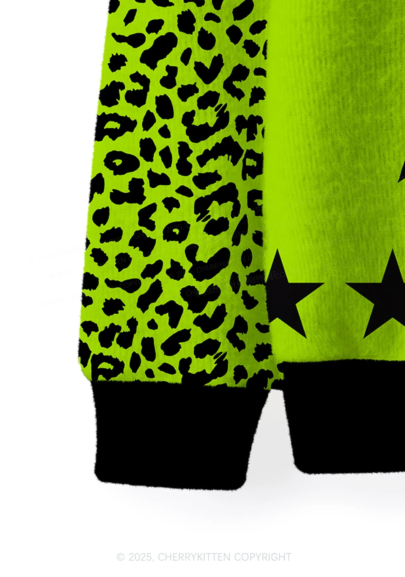 Green Brat Star Y2K Christmas Cardigan Knit Sweatshirt Cherrykitten - Image 4