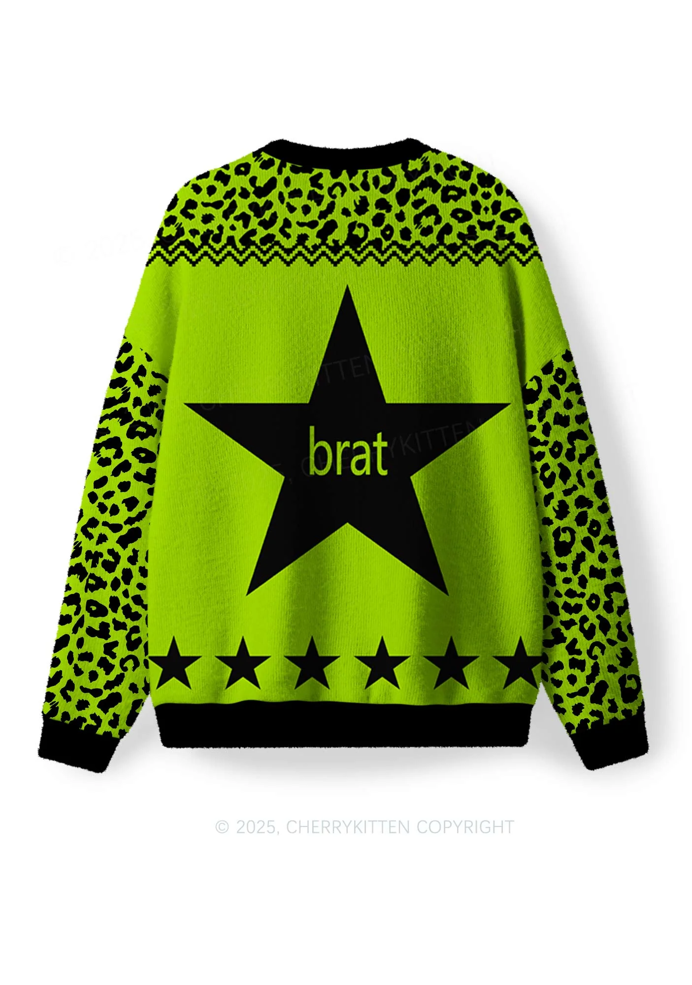 Green Brat Star Y2K Christmas Knit Sweatshirt Cherrykitten - Image 3