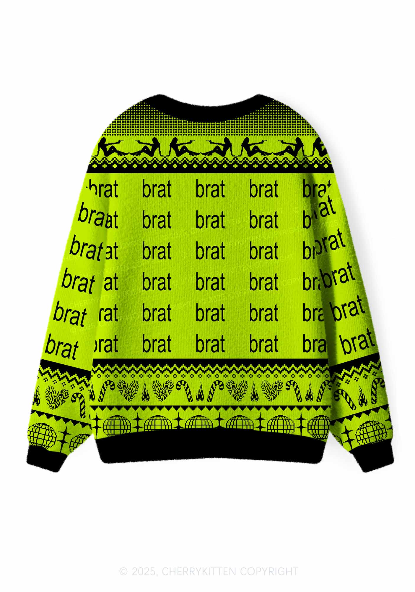 Green Brat Y2K Christmas Cardigan Knit Sweatshirt Cherrykitten - Image 2