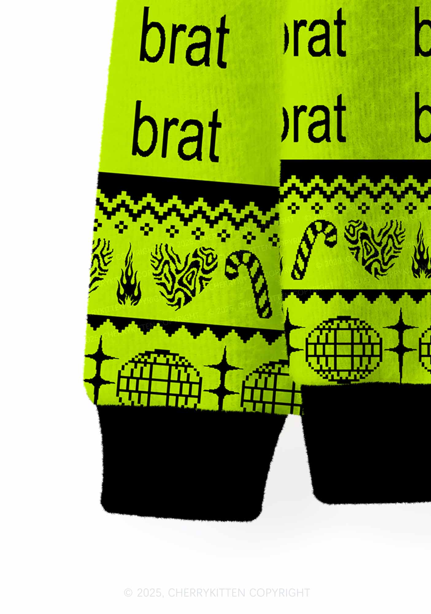 Green Brat Y2K Christmas Cardigan Knit Sweatshirt Cherrykitten - Image 5