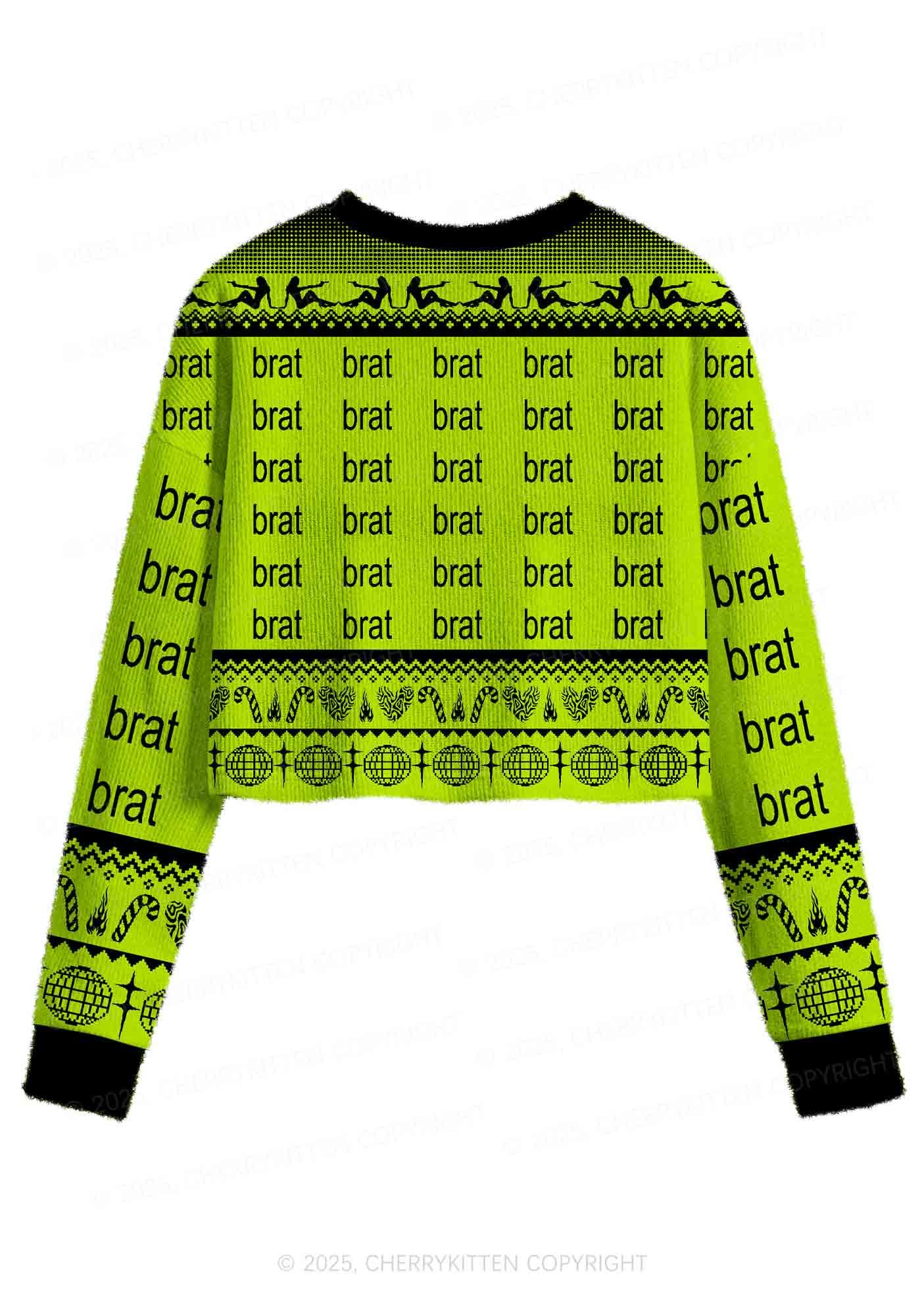 Green Brat Y2K Christmas Crop Knit Sweatshirt Cherrykitten - Image 2