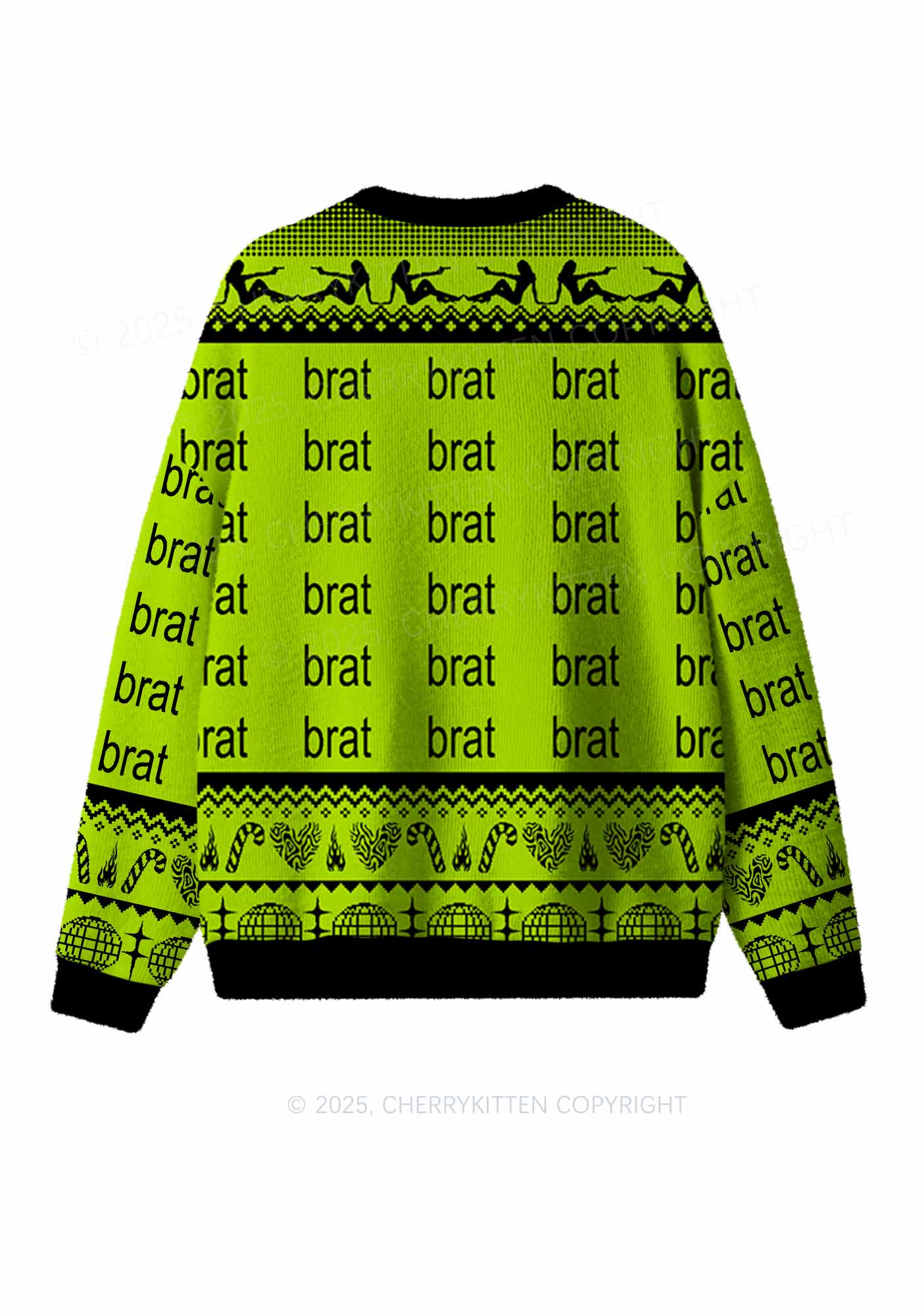 Green Brat Y2K Christmas Knit Sweatshirt Cherrykitten - Image 2
