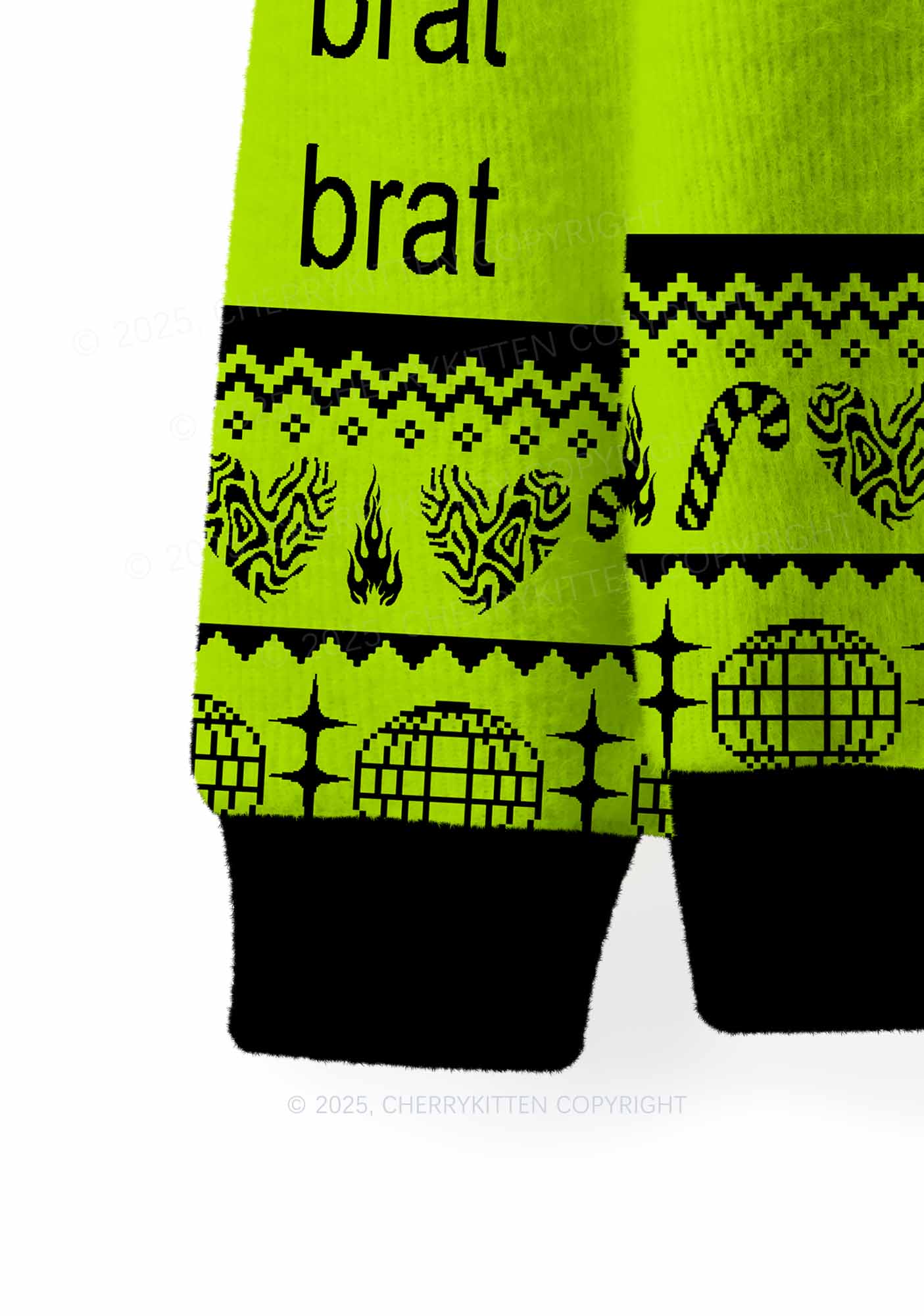 Green Brat Y2K Christmas Knit Sweatshirt Cherrykitten - Image 4