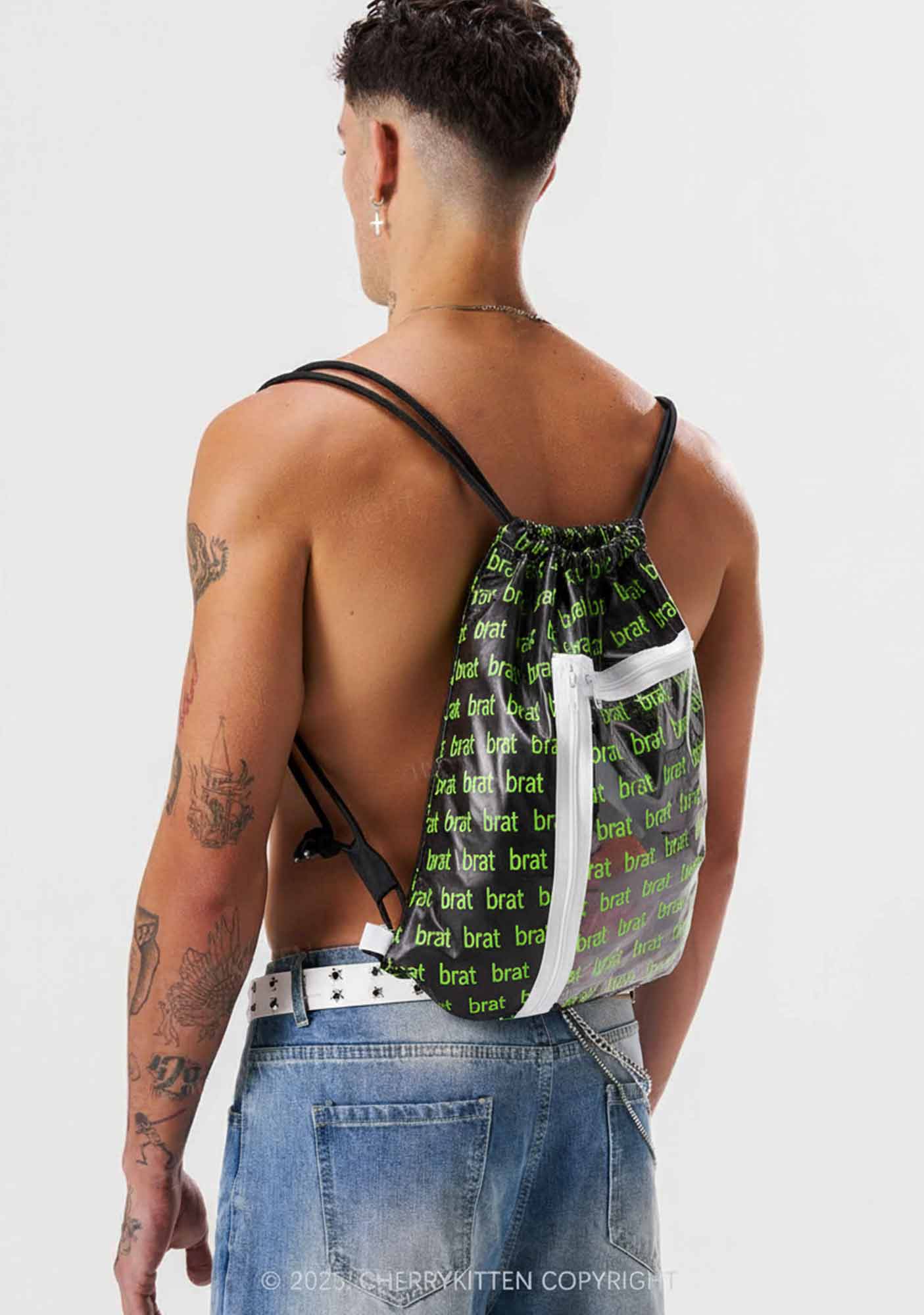 Green Brat Y2K Drawstring Itabag Backpack Cherrykitten - Image 2