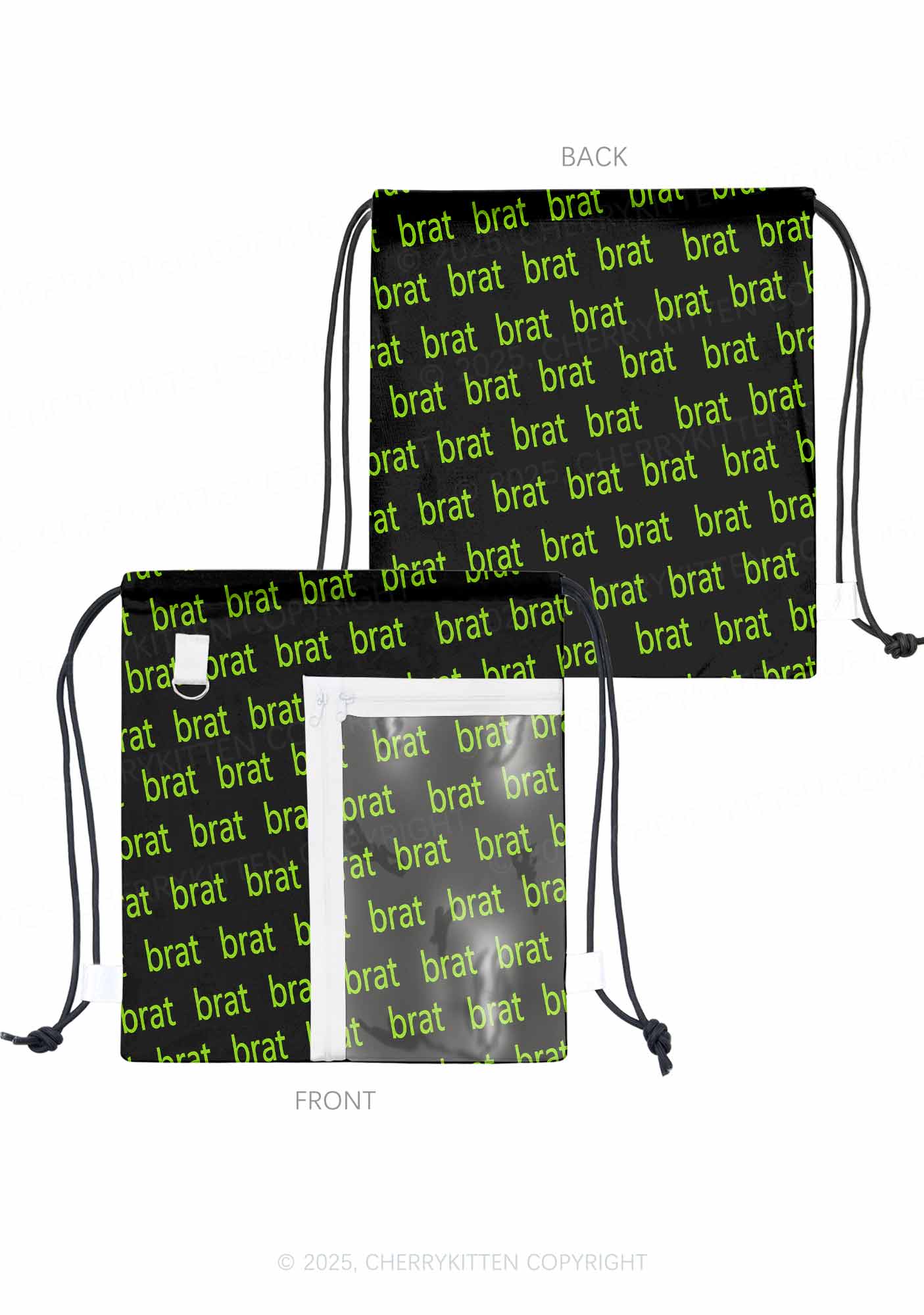 Green Brat Y2K Drawstring Itabag Backpack Cherrykitten - Image 3