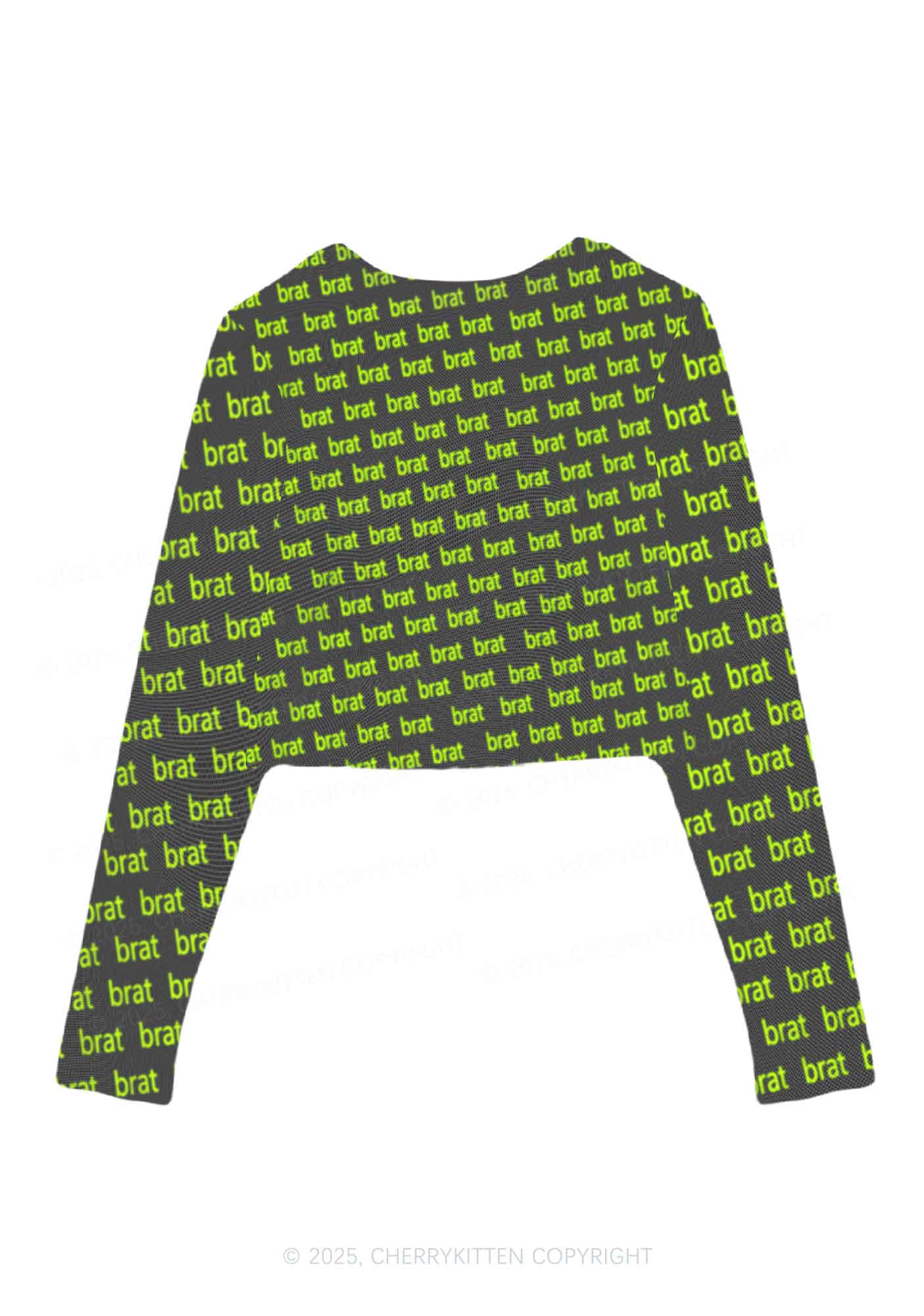 Green Brat Y2K Mesh Long Sleeve Crop Top Cherrykitten - Image 2