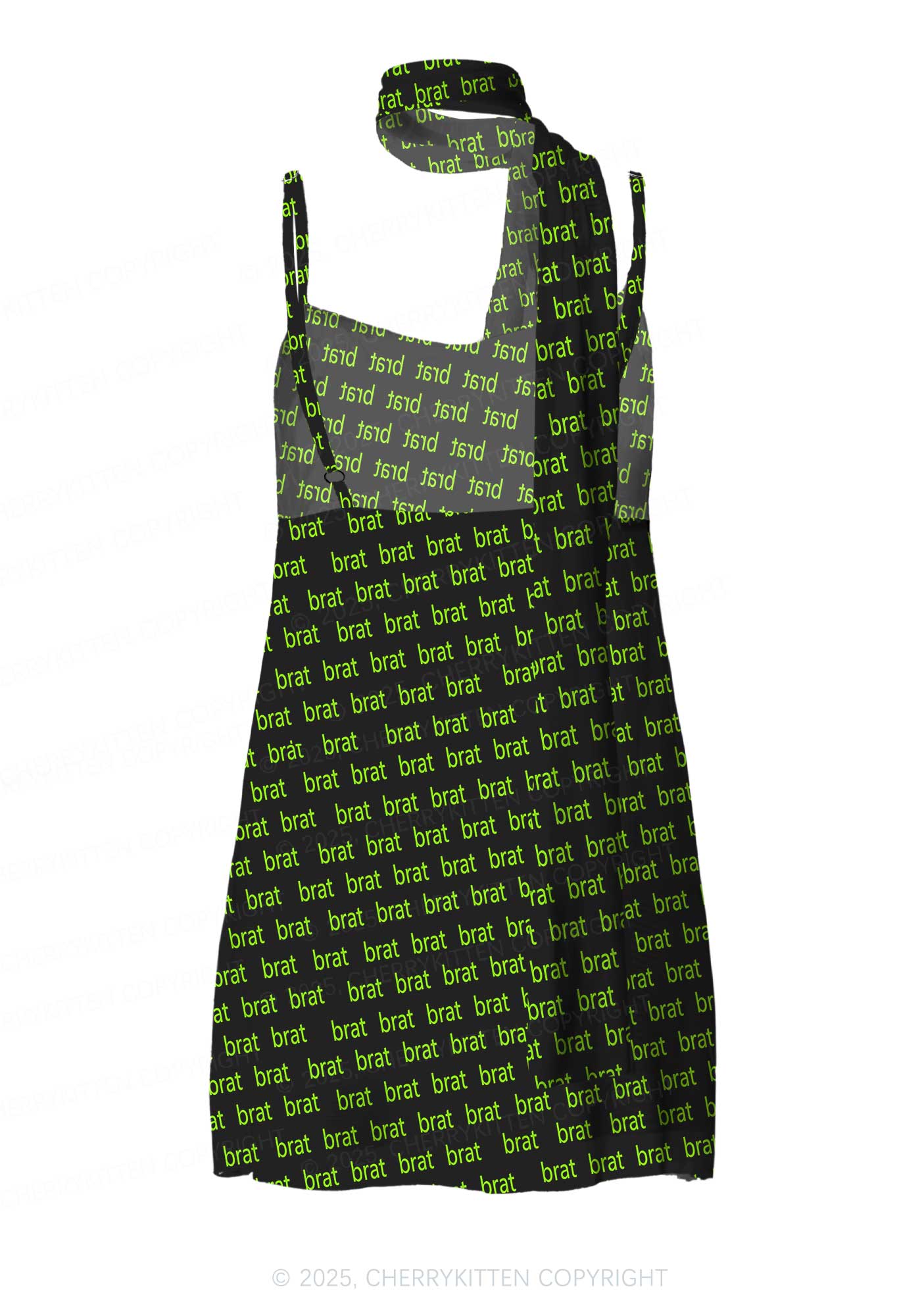 Green Brat Y2K Mesh Slip Dress With Scarf Set Cherrykitten - Image 3
