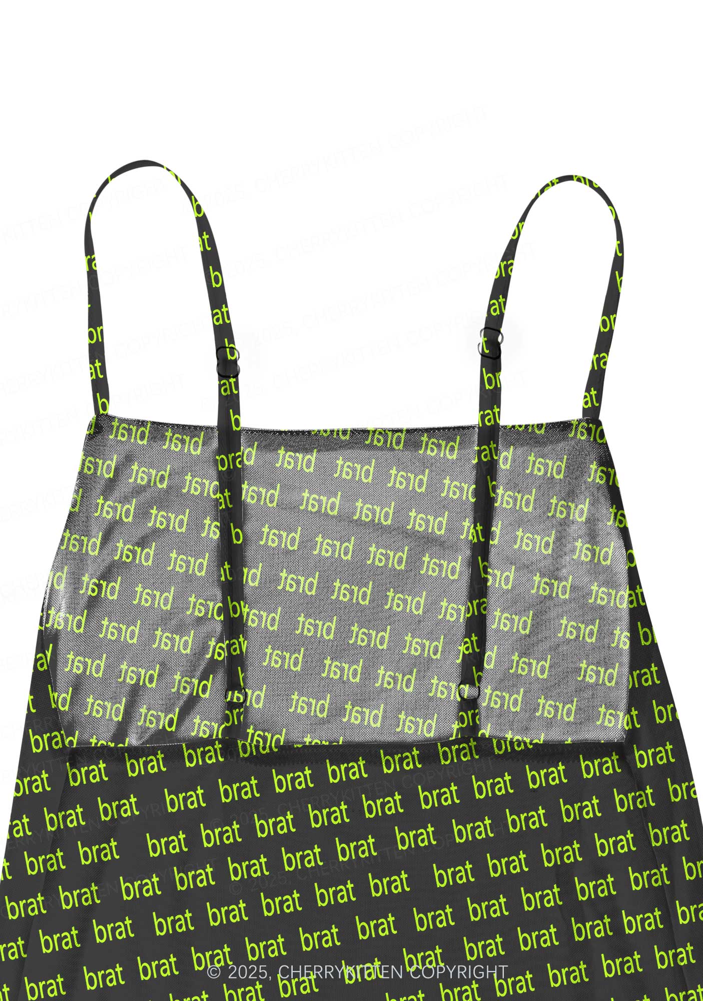 Green Brat Y2K Mesh Slip Dress With Scarf Set Cherrykitten - Image 5