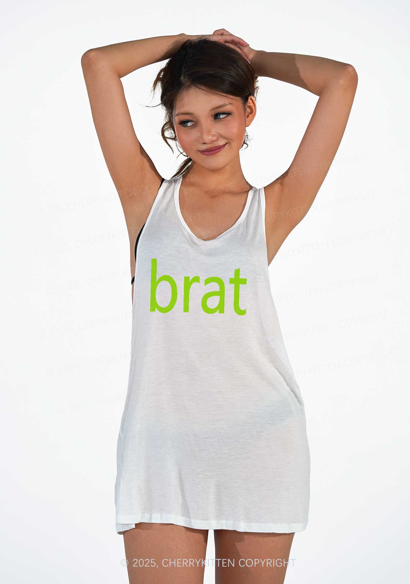 Green Brat Y2K Sheer Boyfriend Tank Cherrykitten - Image 2