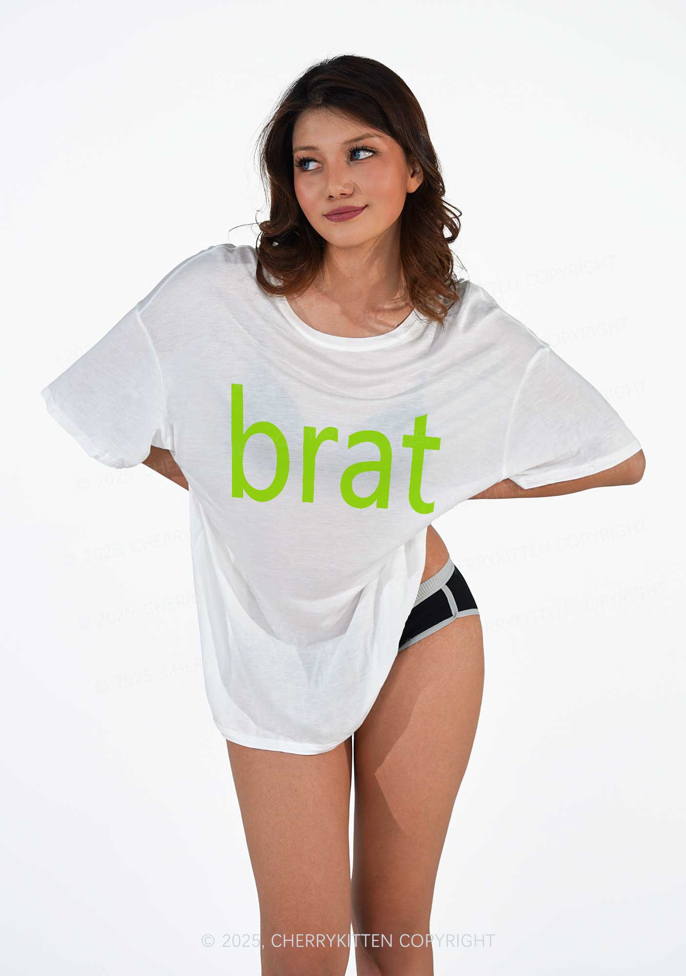 Green Brat Y2K Sheer Boyfriend Tee Cherrykitten - Image 2