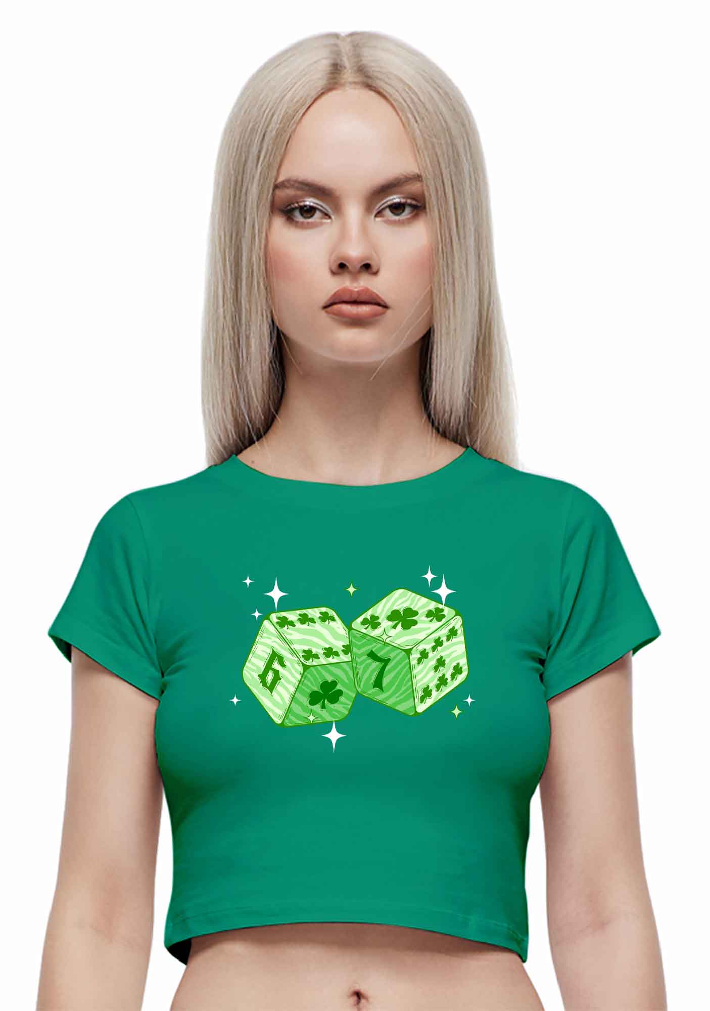 Green Clover Dice St Patricks Y2K Baby Tee Cherrykitten - Image 2