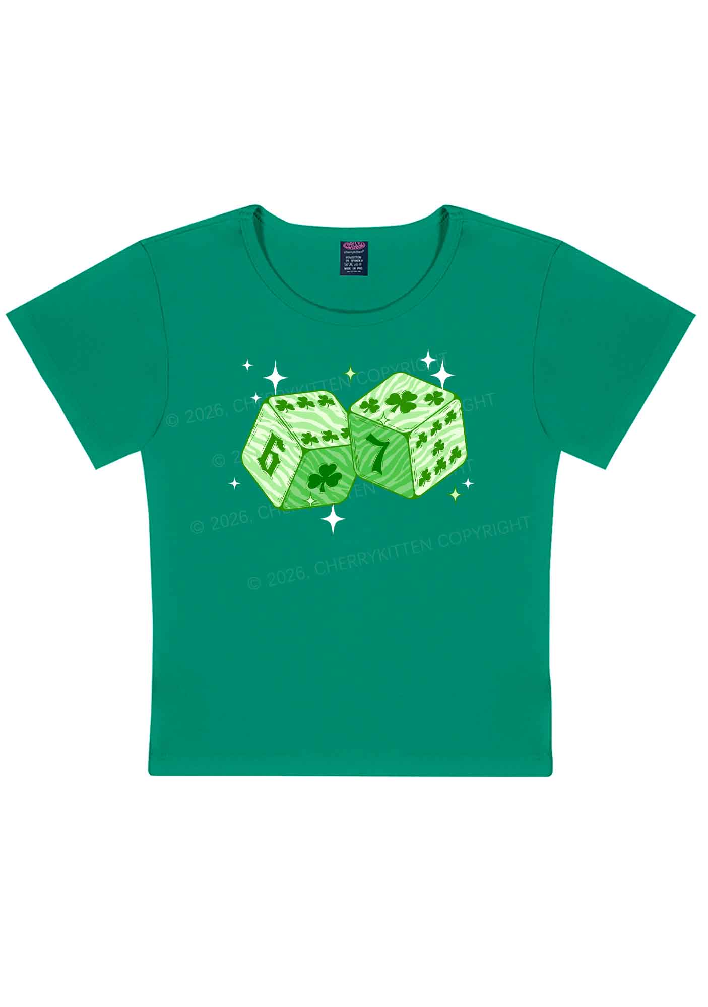 Green Clover Dice St Patricks Y2K Baby Tee Cherrykitten - Image 3