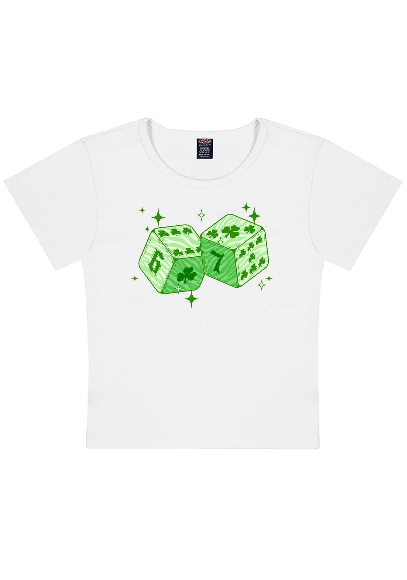 Green Clover Dice St Patricks Y2K Baby Tee Cherrykitten - Image 4