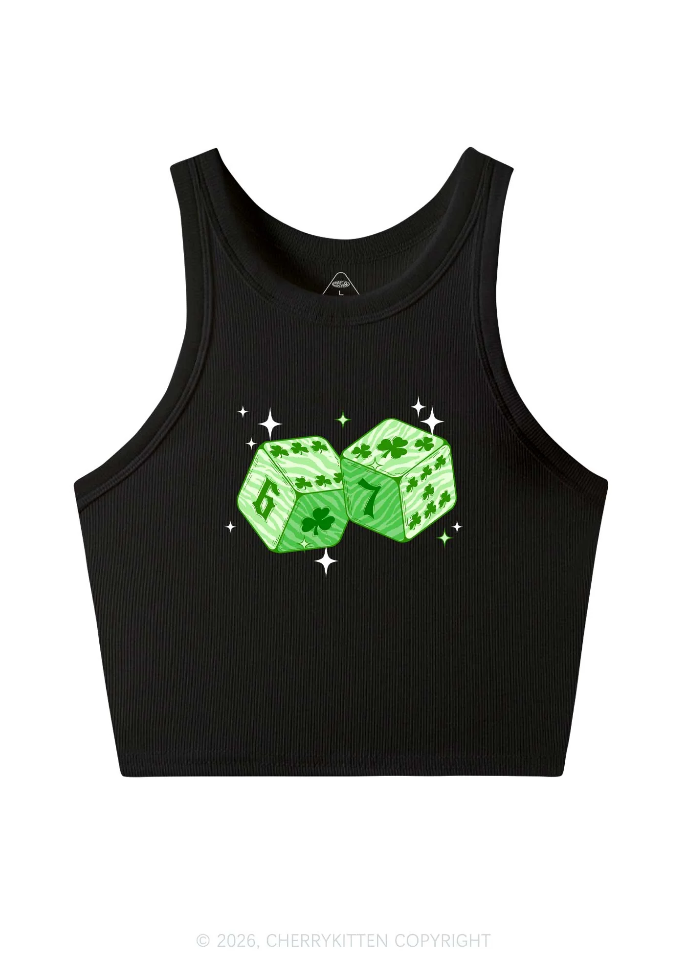Green Clover Dice St Patricks Y2K Crop Tank Top Cherrykitten - Image 3