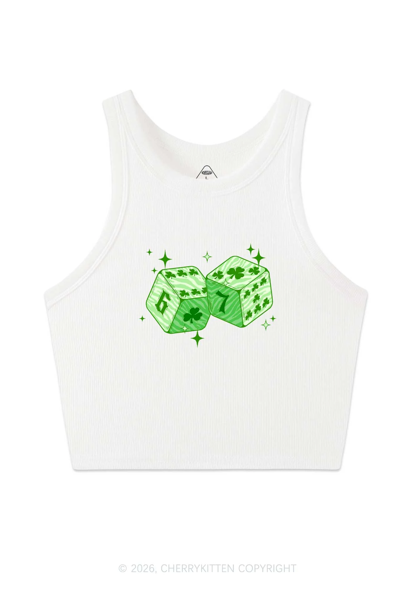 Green Clover Dice St Patricks Y2K Crop Tank Top Cherrykitten - Image 4