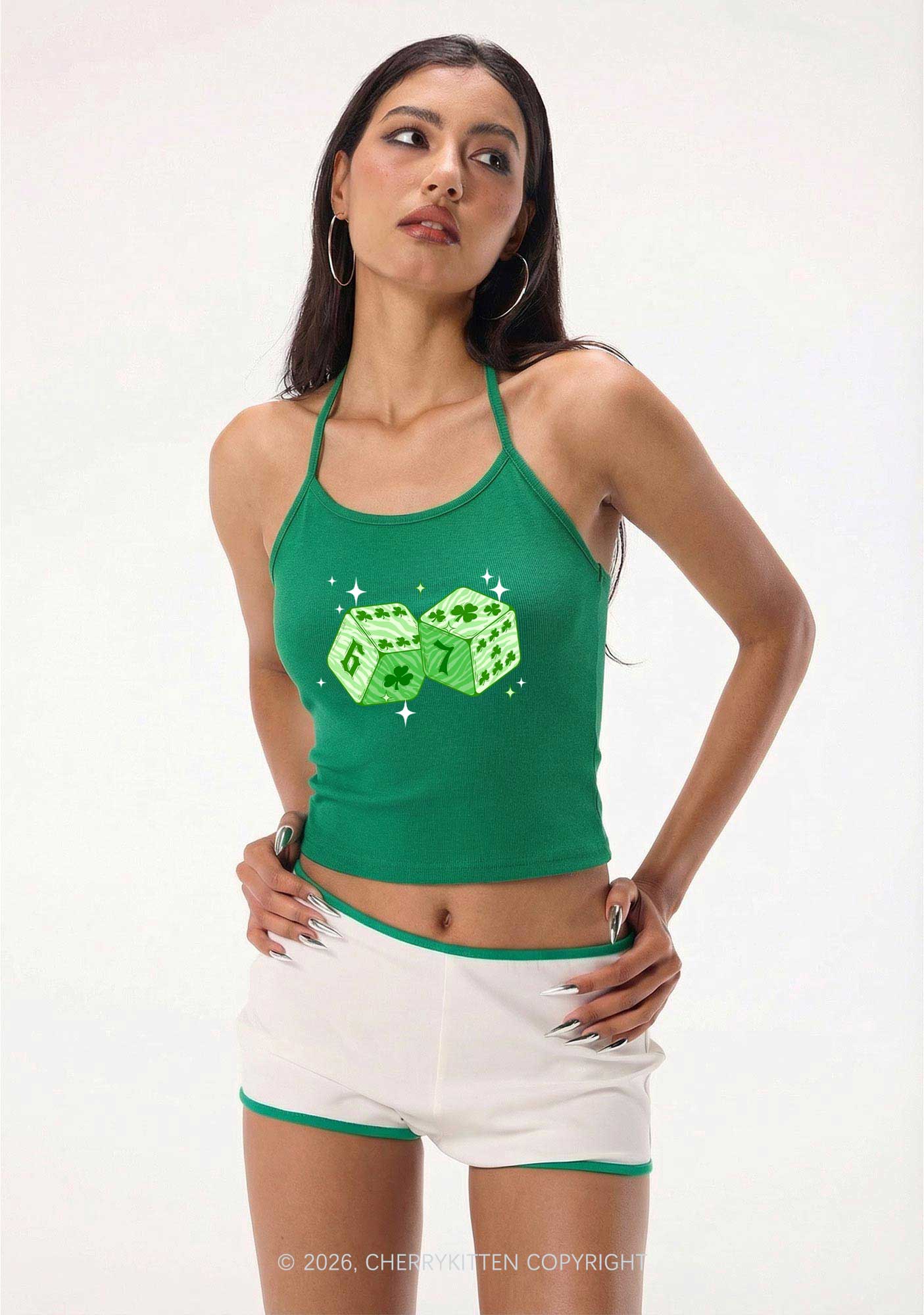 Green Clover Dice St Patricks Y2K Halter Neck Cami Cherrykitten - Image 2