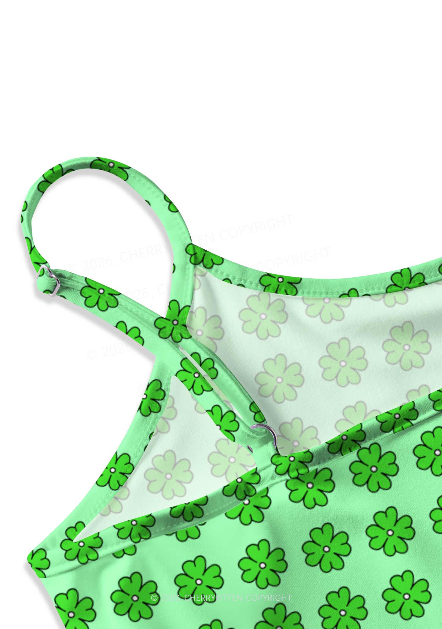 Green Clover Grid St Patricks Y2K Print Cami Crop Top Cherrykitten - Image 5