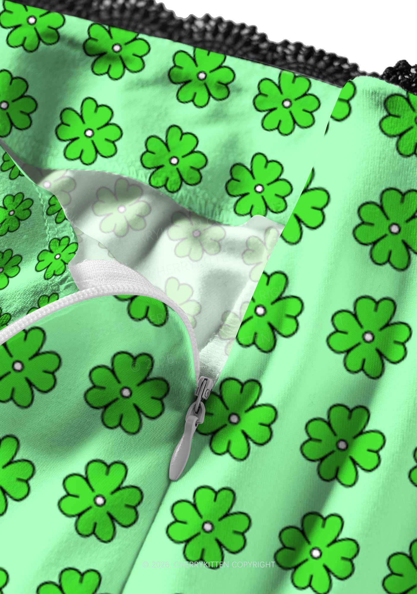 Green Clover Grid St Patricks Y2K Print Midi Skirt Cherrykitten - Image 3
