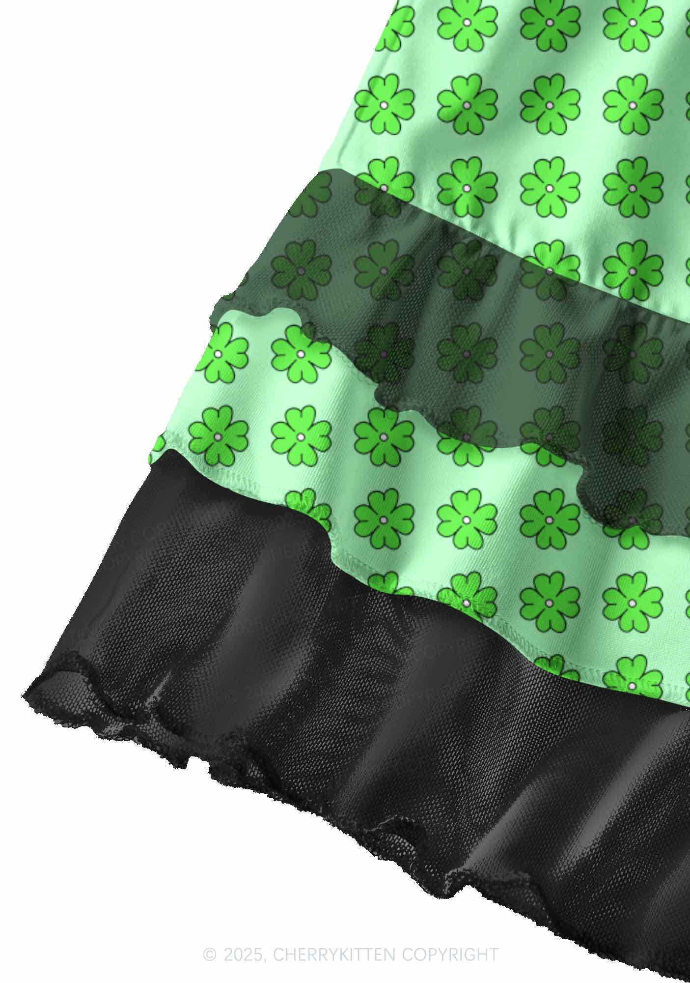 Green Clover Grid St Patricks Y2K Print Mini Layered Skirt Cherrykitten - Image 2