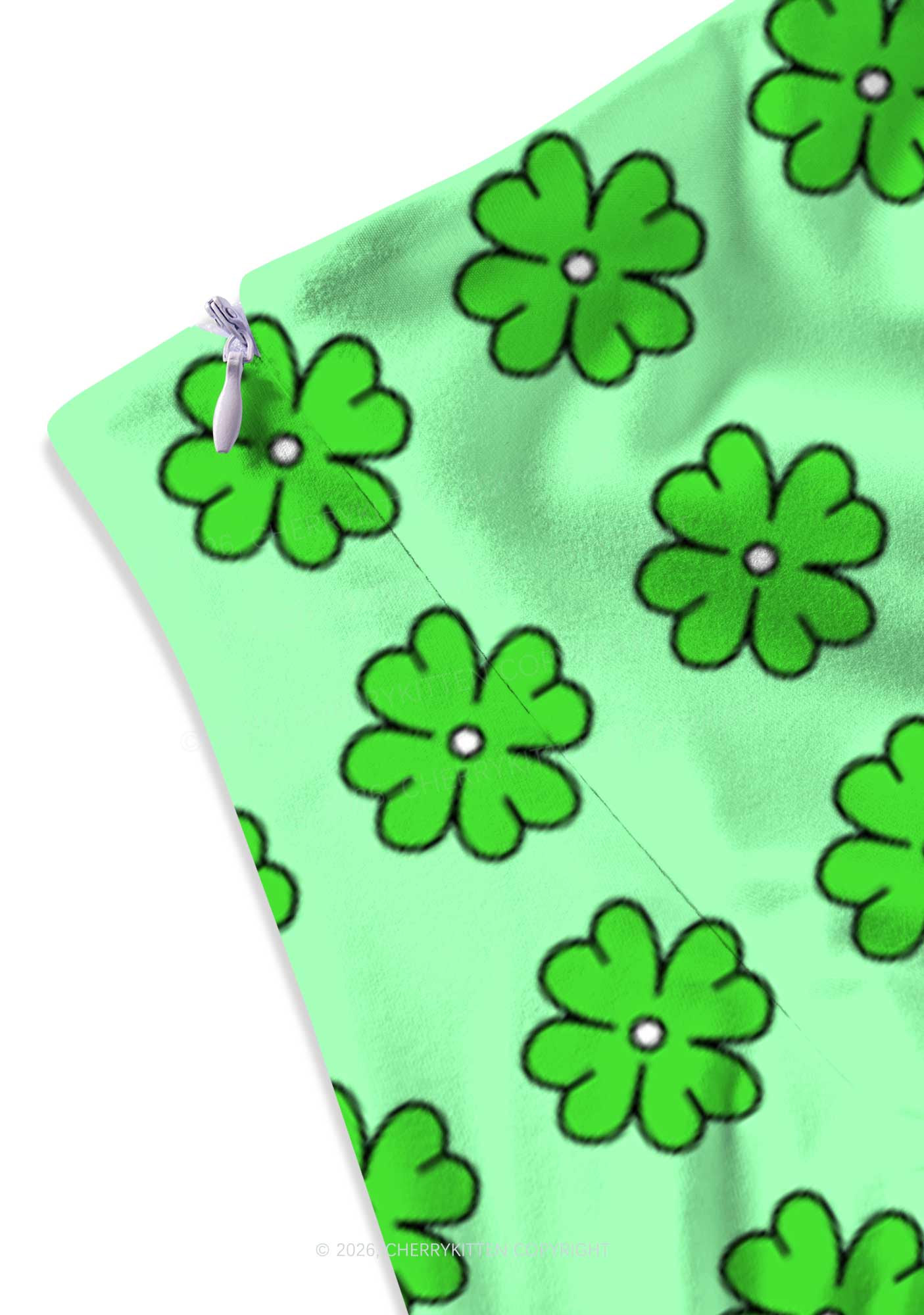 Green Clover Grid St Patricks Y2K Print Mini Skirt Cherrykitten - Image 4