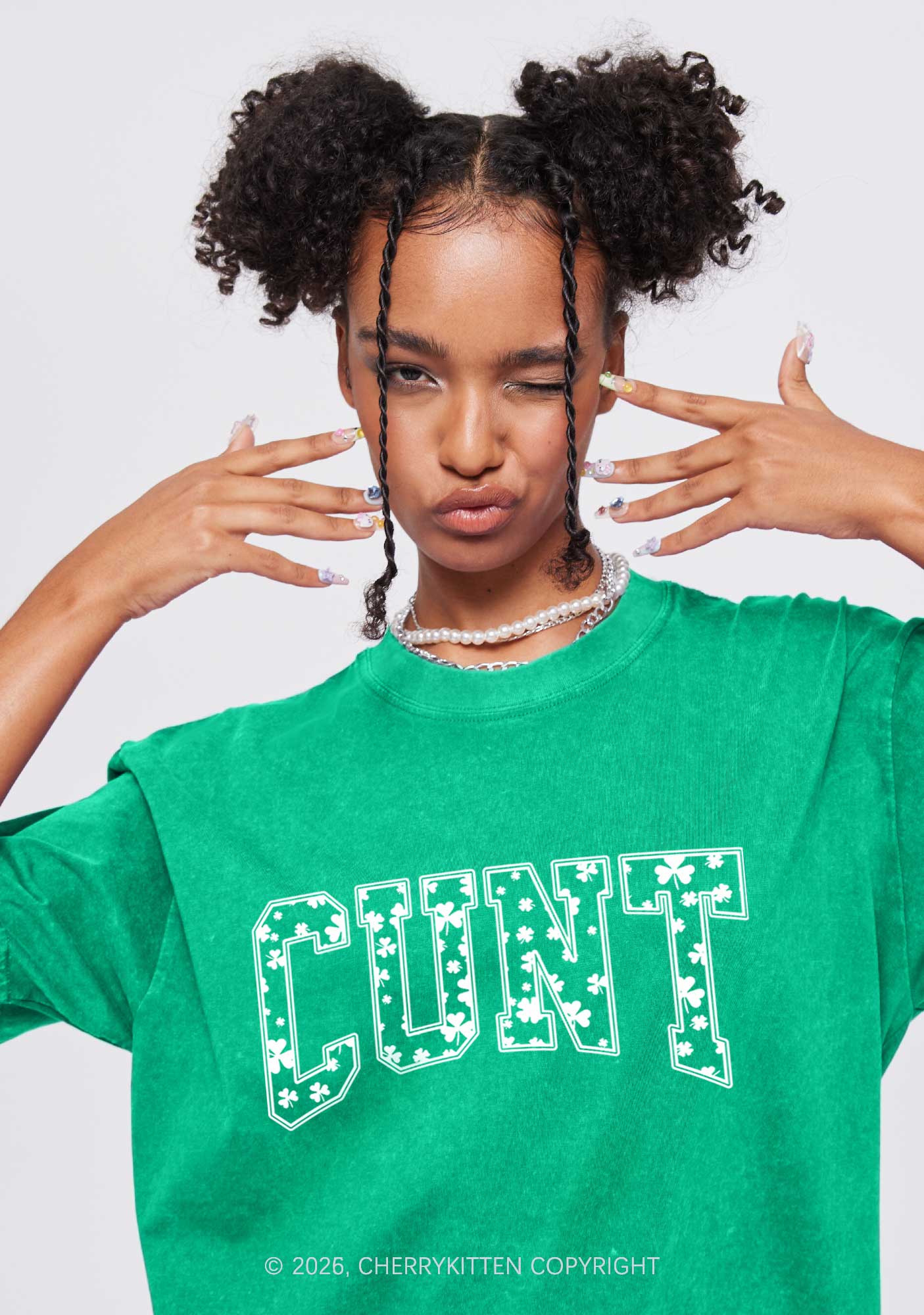 Green Cxxt St Patricks Y2K Washed Tee Cherrykitten - Image 2
