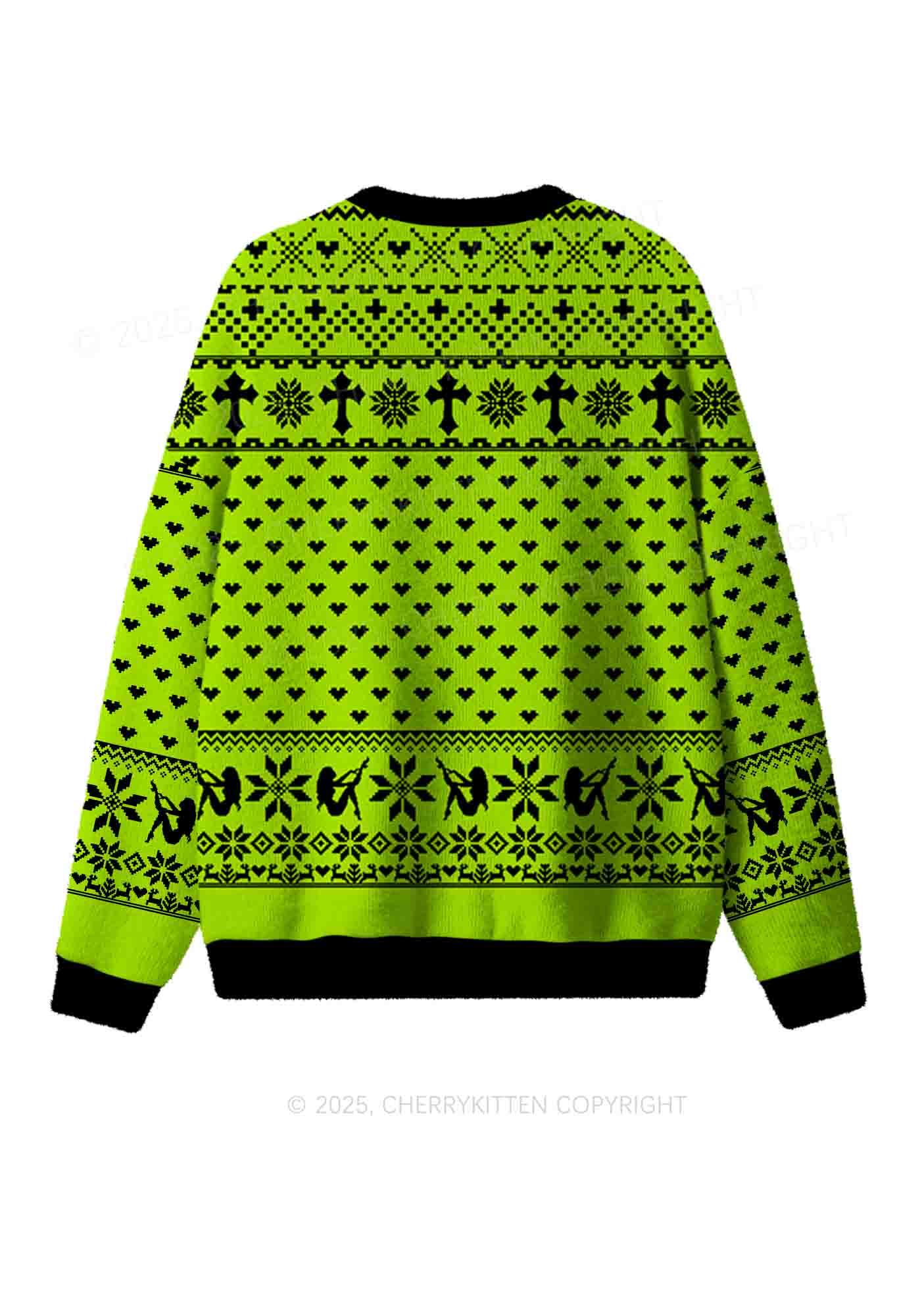 Green Cxxt Y2K Christmas Knit Sweatshirt Cherrykitten - Image 2