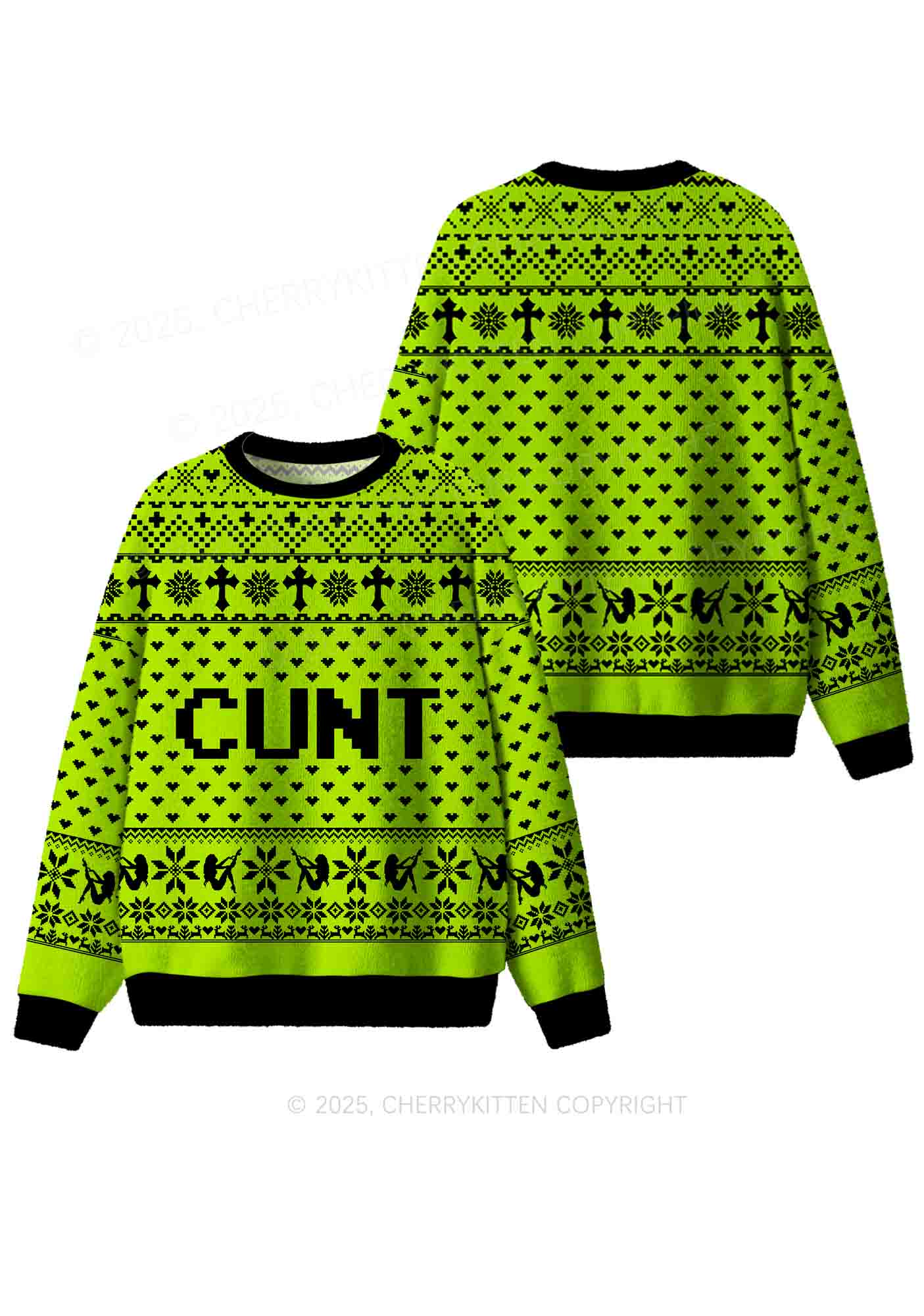 Green Cxxt Y2K Christmas Knit Sweatshirt Cherrykitten - Image 3