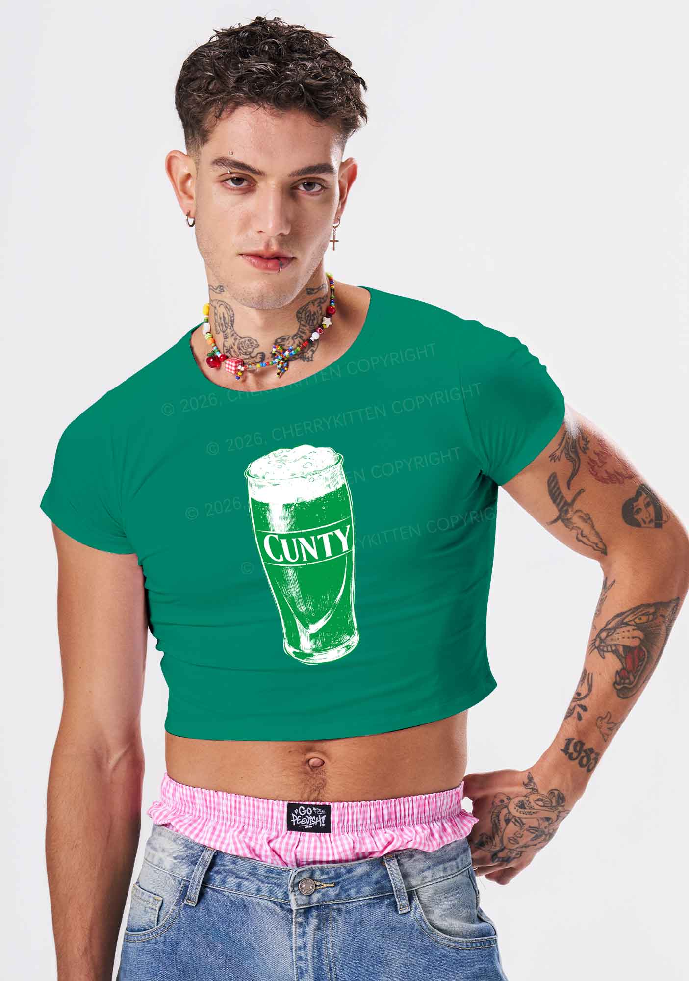Green Cxxty Beer St Patricks Y2K Baby Tee Cherrykitten - Image 2