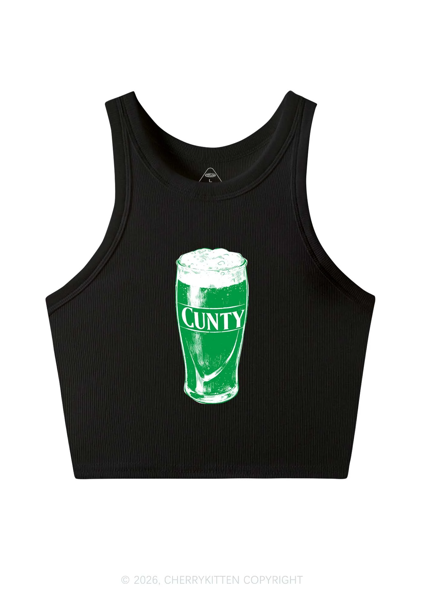 Green Cxxty Beer St Patricks Y2K Crop Tank Top Cherrykitten - Image 3